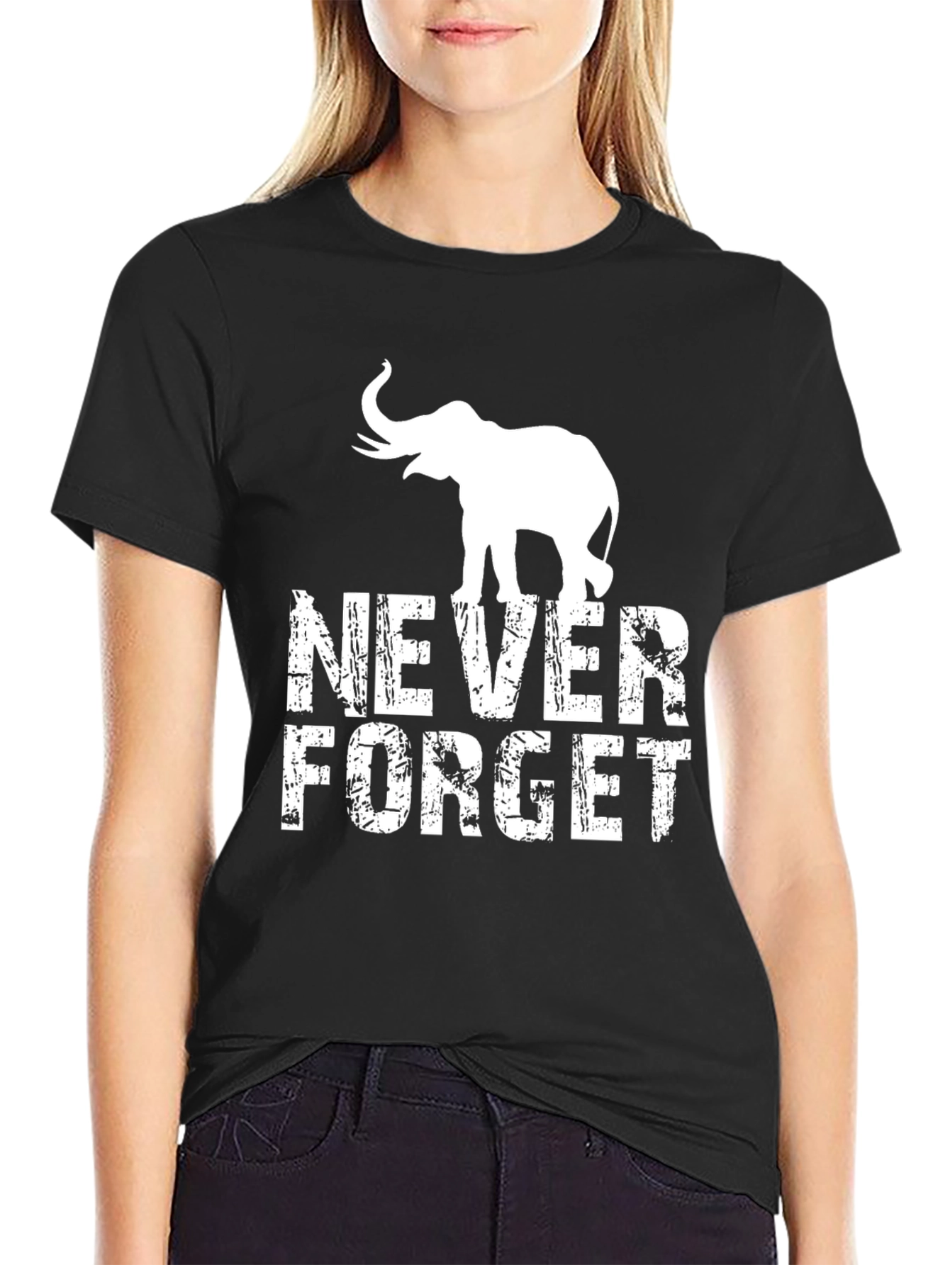 Never Forget Elephant Graphic Tee - Black T-Shirt