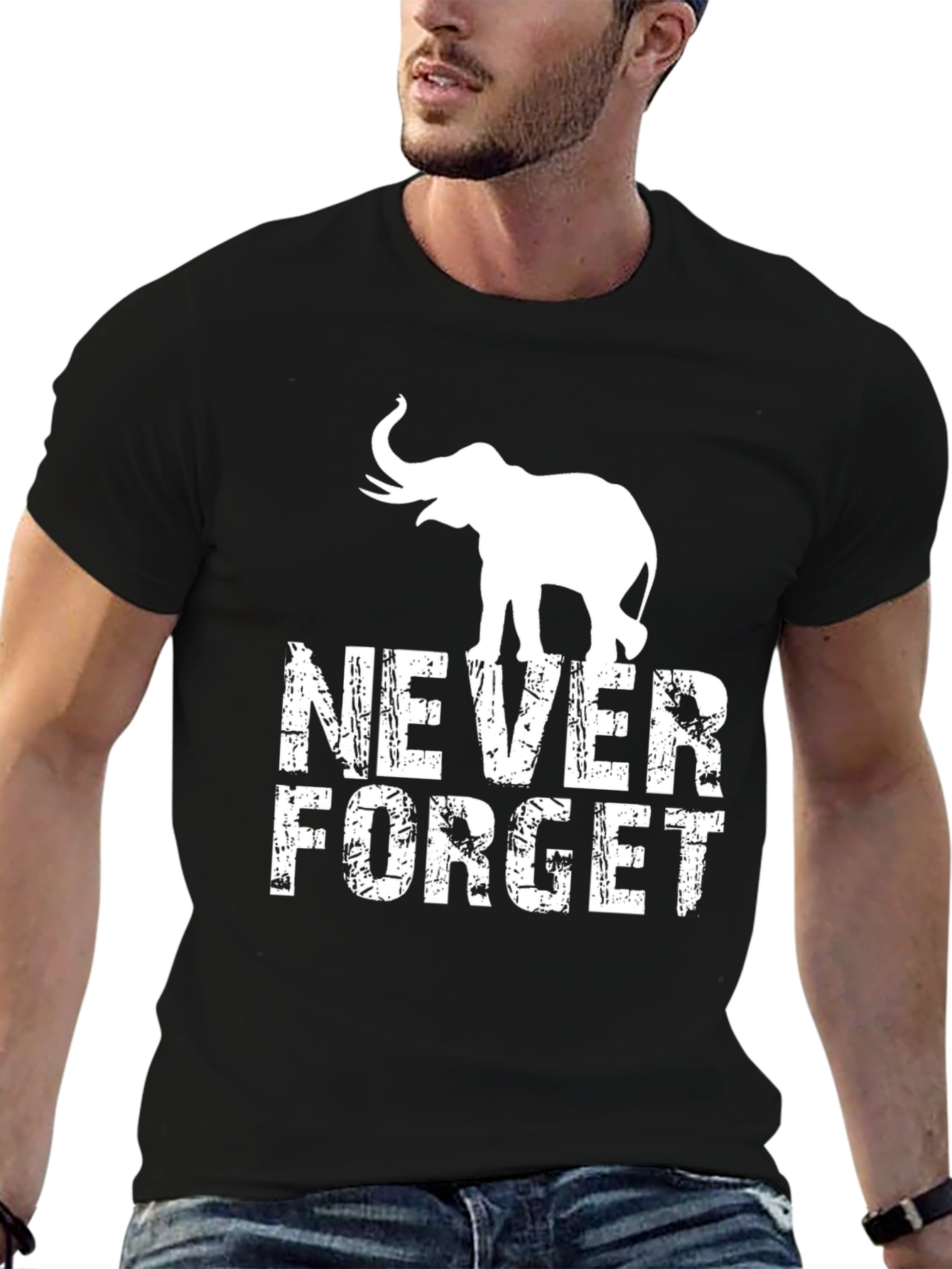 Never Forget Elephant Graphic Tee - Black T-Shirt