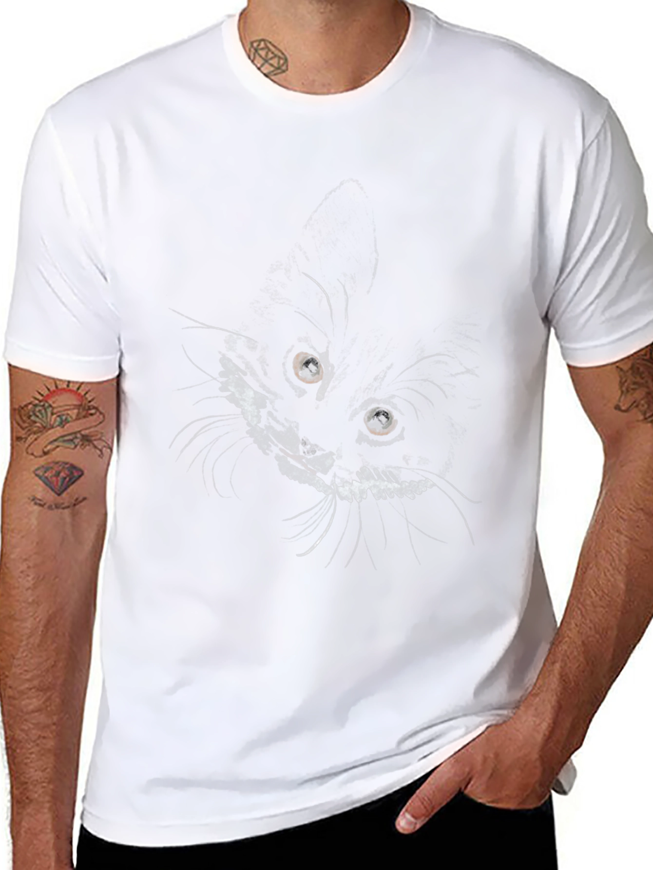 Cat Face Graphic Print Black T-Shirt