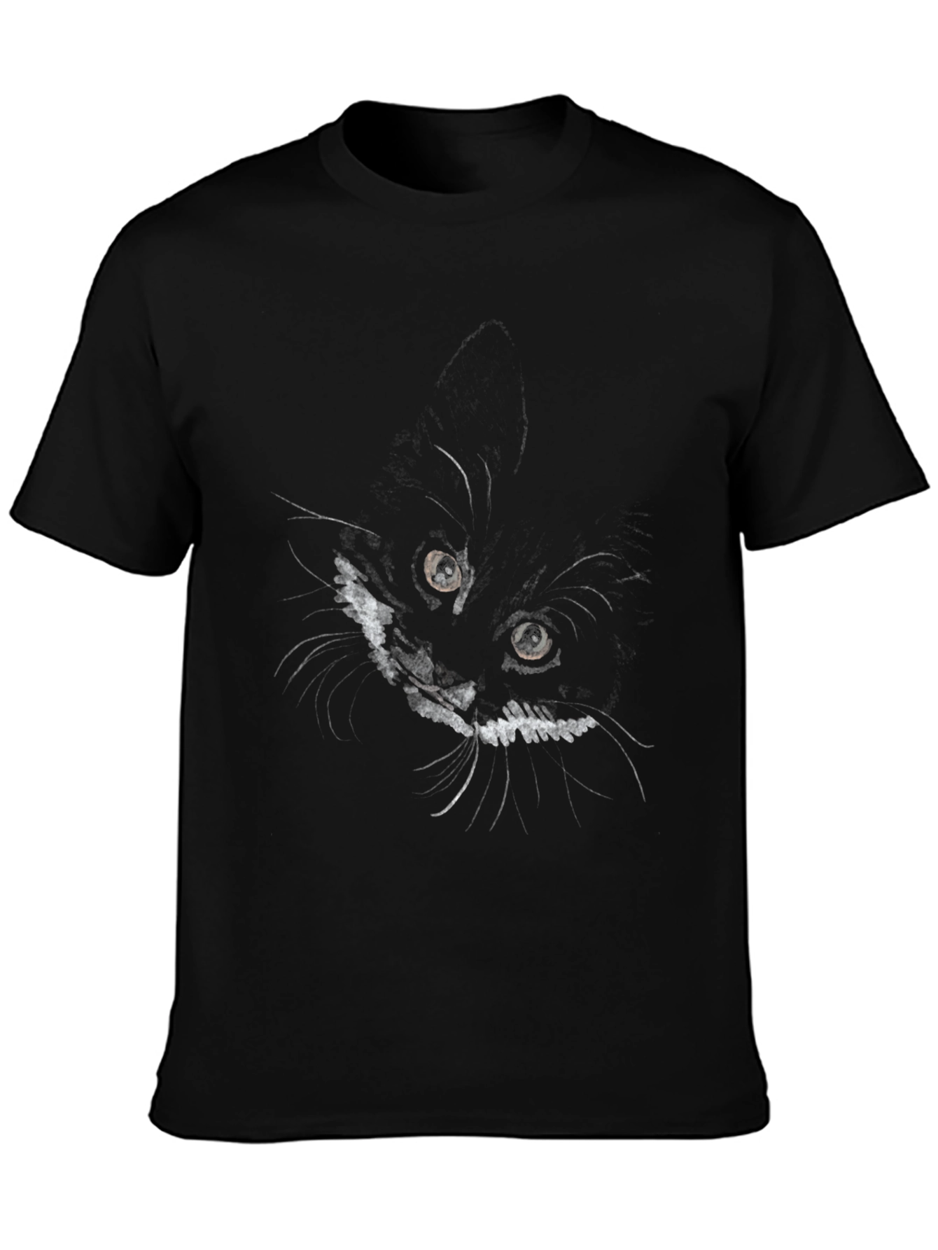 Cat Face Graphic Print Black T-Shirt