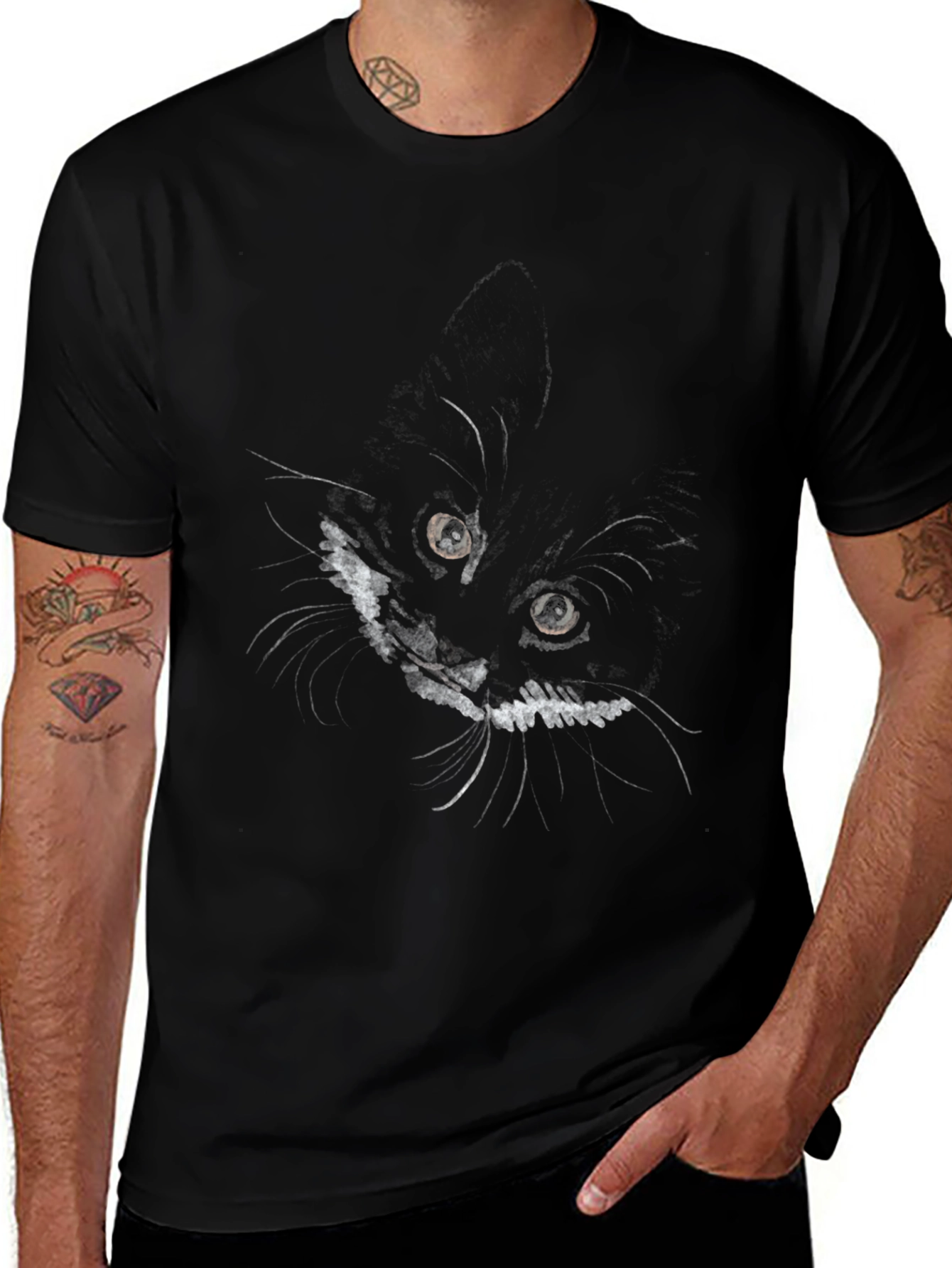 Cat Face Graphic Print Black T-Shirt