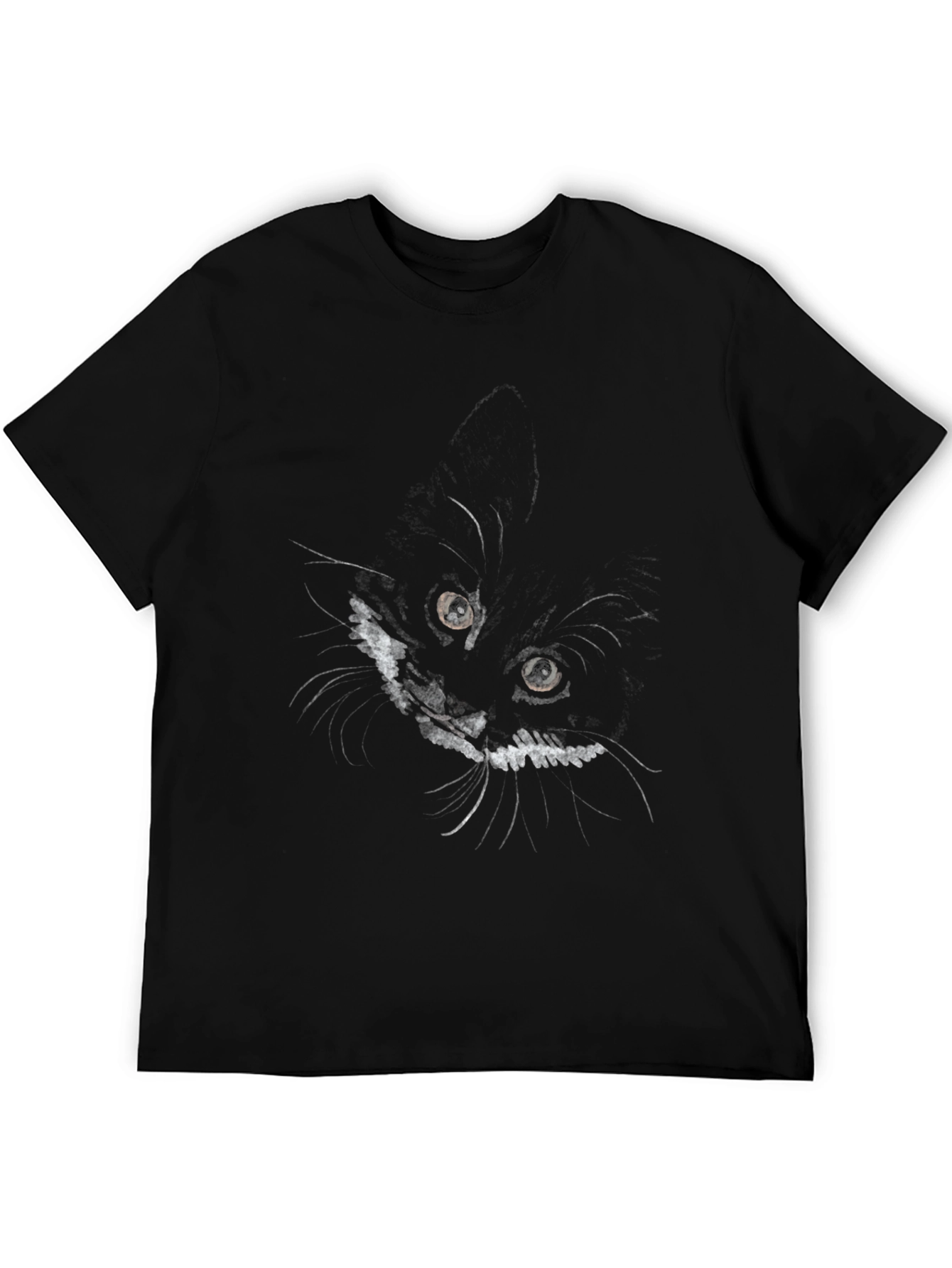 Cat Face Graphic Print Black T-Shirt