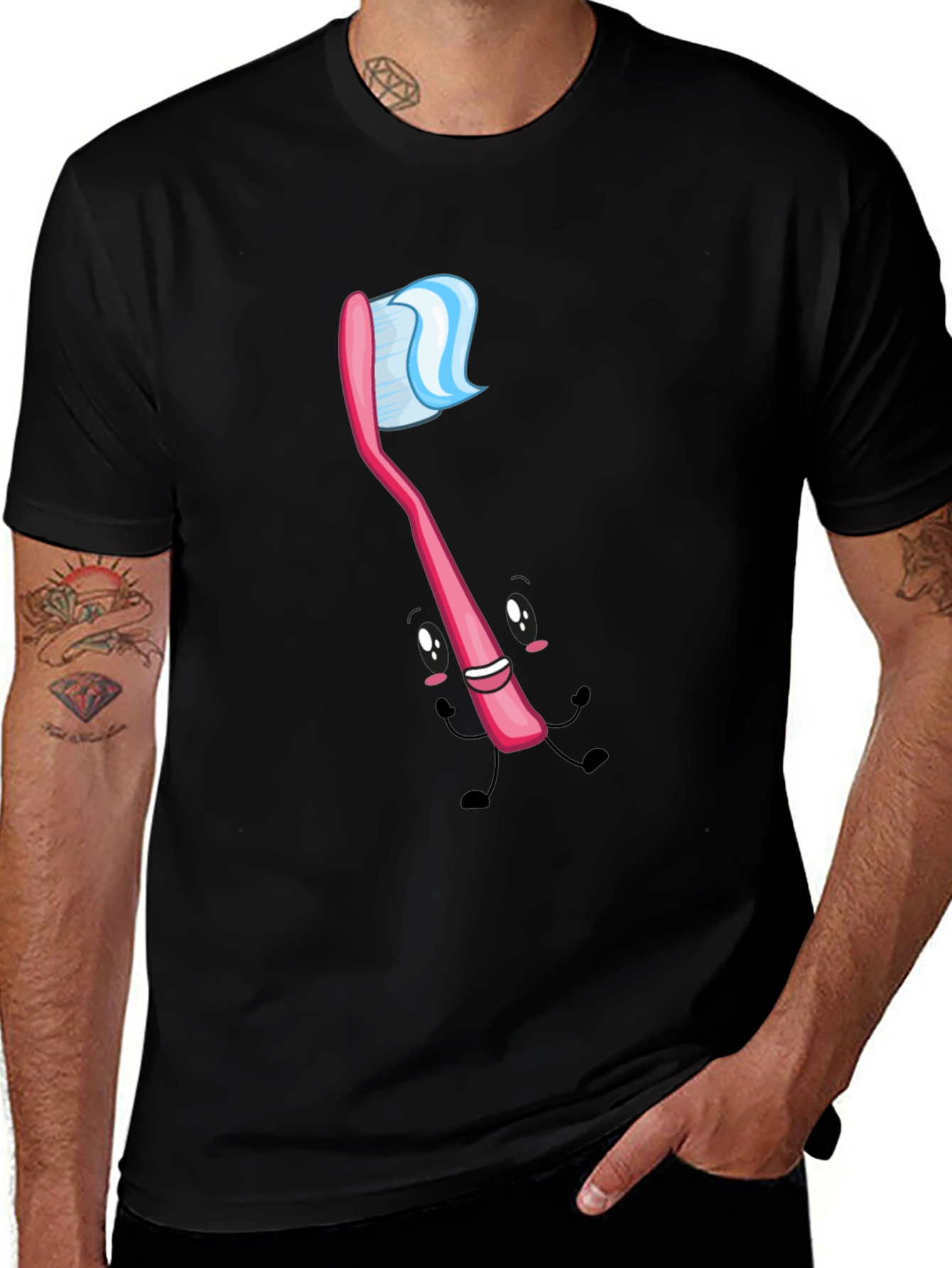 Fun Toothbrush Graphic Tee - Black Cotton Blend