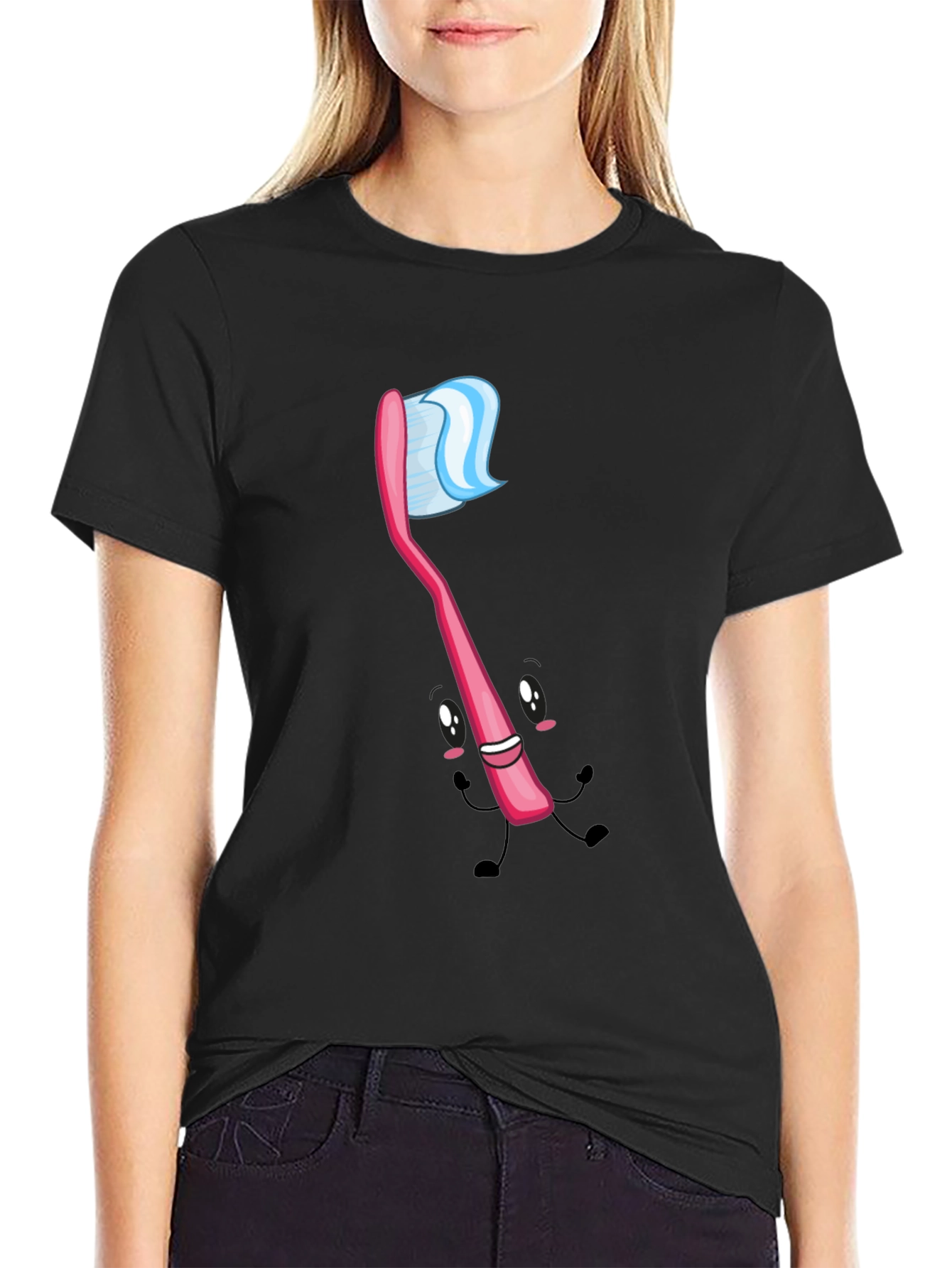 Fun Toothbrush Graphic Tee - Black Cotton Blend