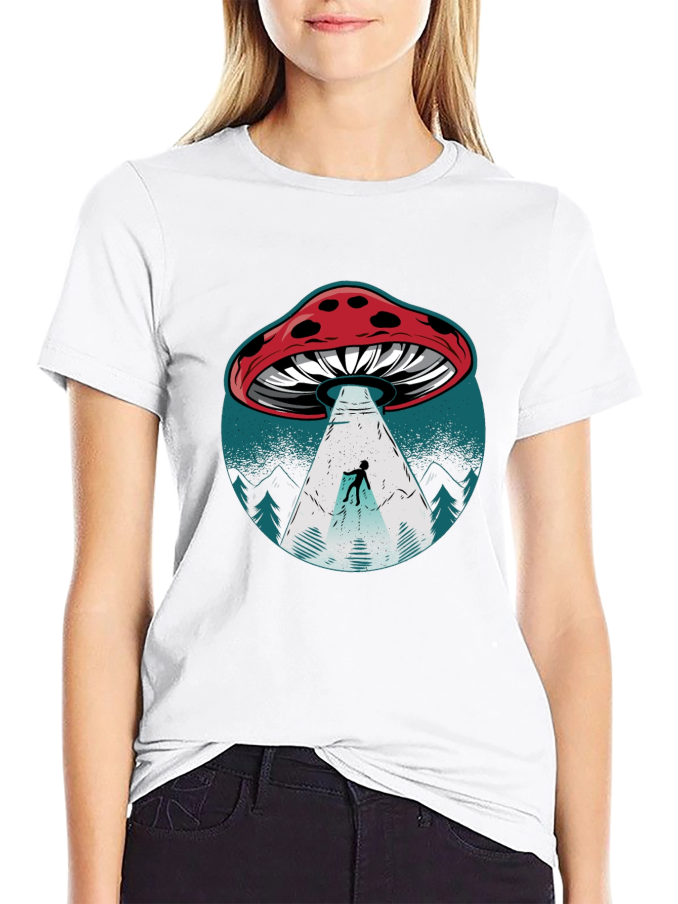 Mushroom UFO Abduction T-Shirt -  Sci-Fi Novelty Tee