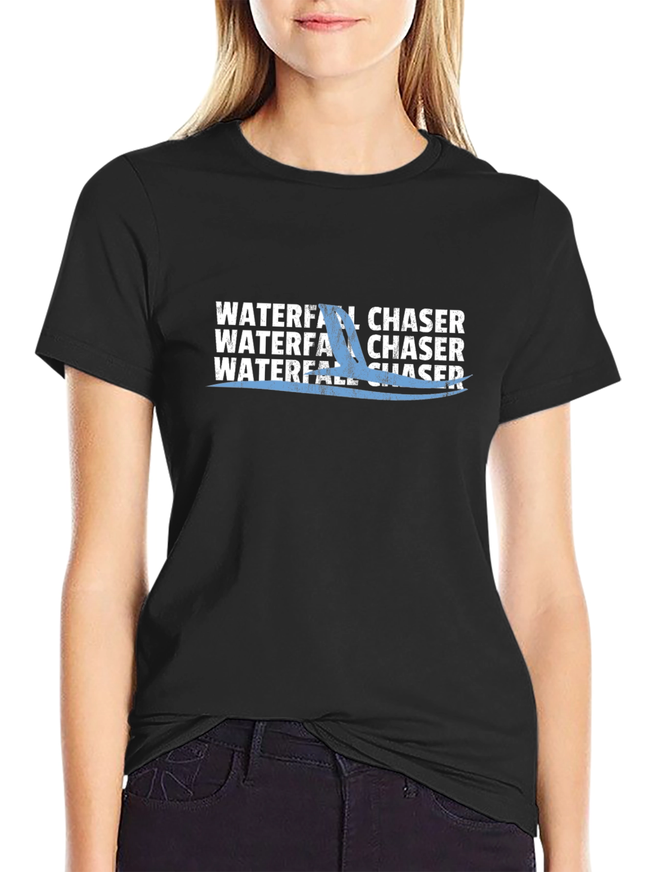 Waterfall Chaser Graphic Tee - Black Cotton T-Shirt