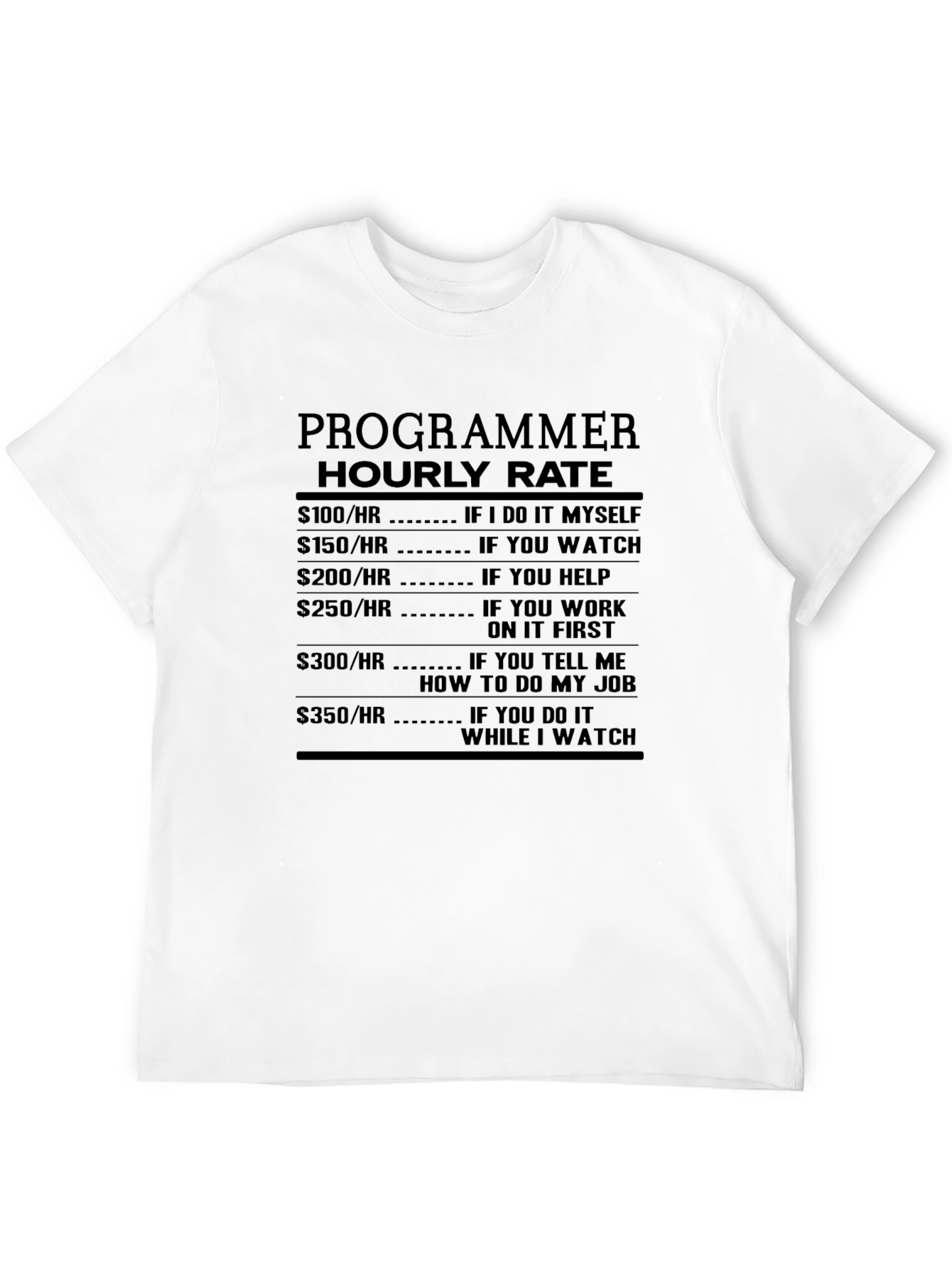 Programmer Hourly Rate Black T-Shirt - Funny Coder Tee