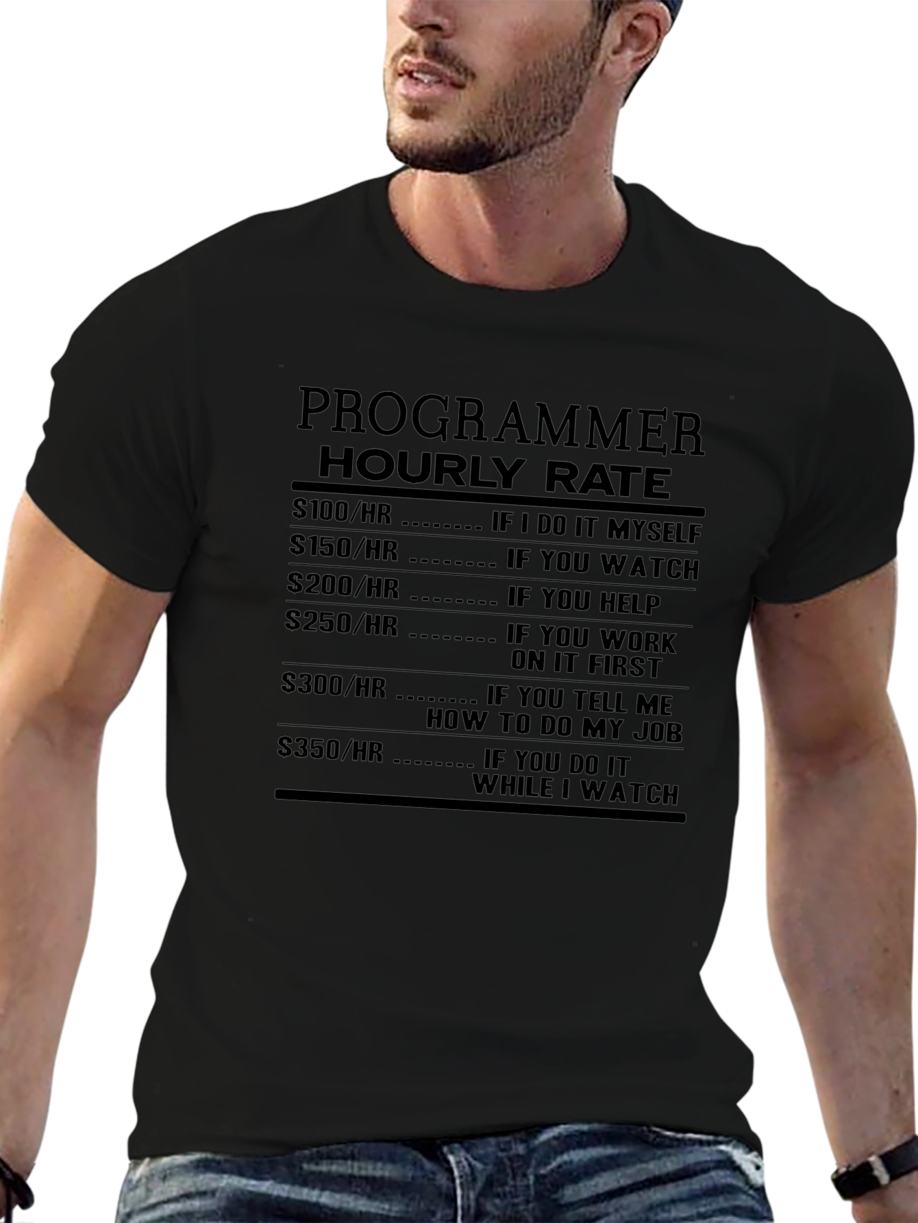 Programmer Hourly Rate Black T-Shirt - Funny Coder Tee