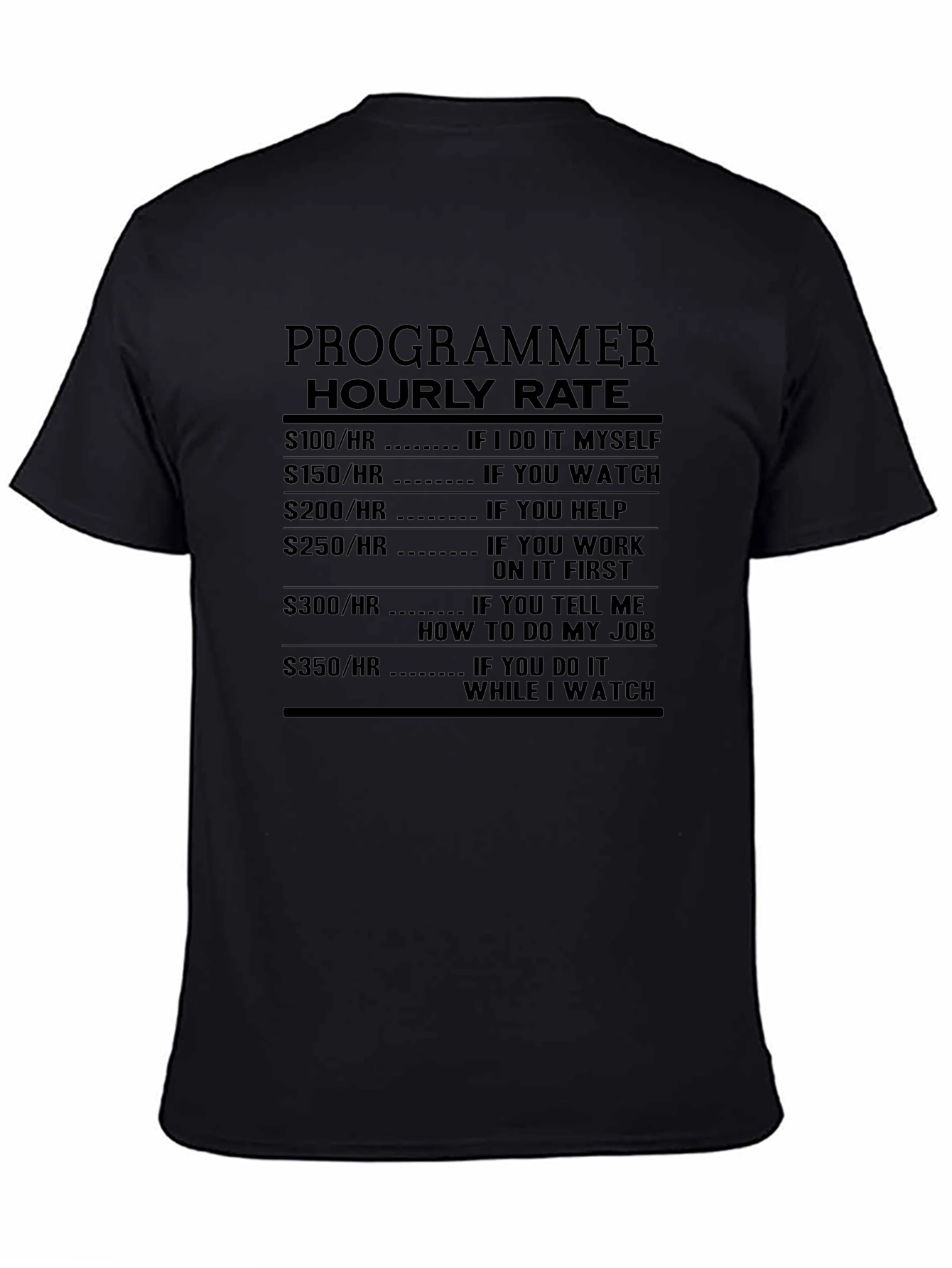 Programmer Hourly Rate Black T-Shirt - Funny Coder Tee
