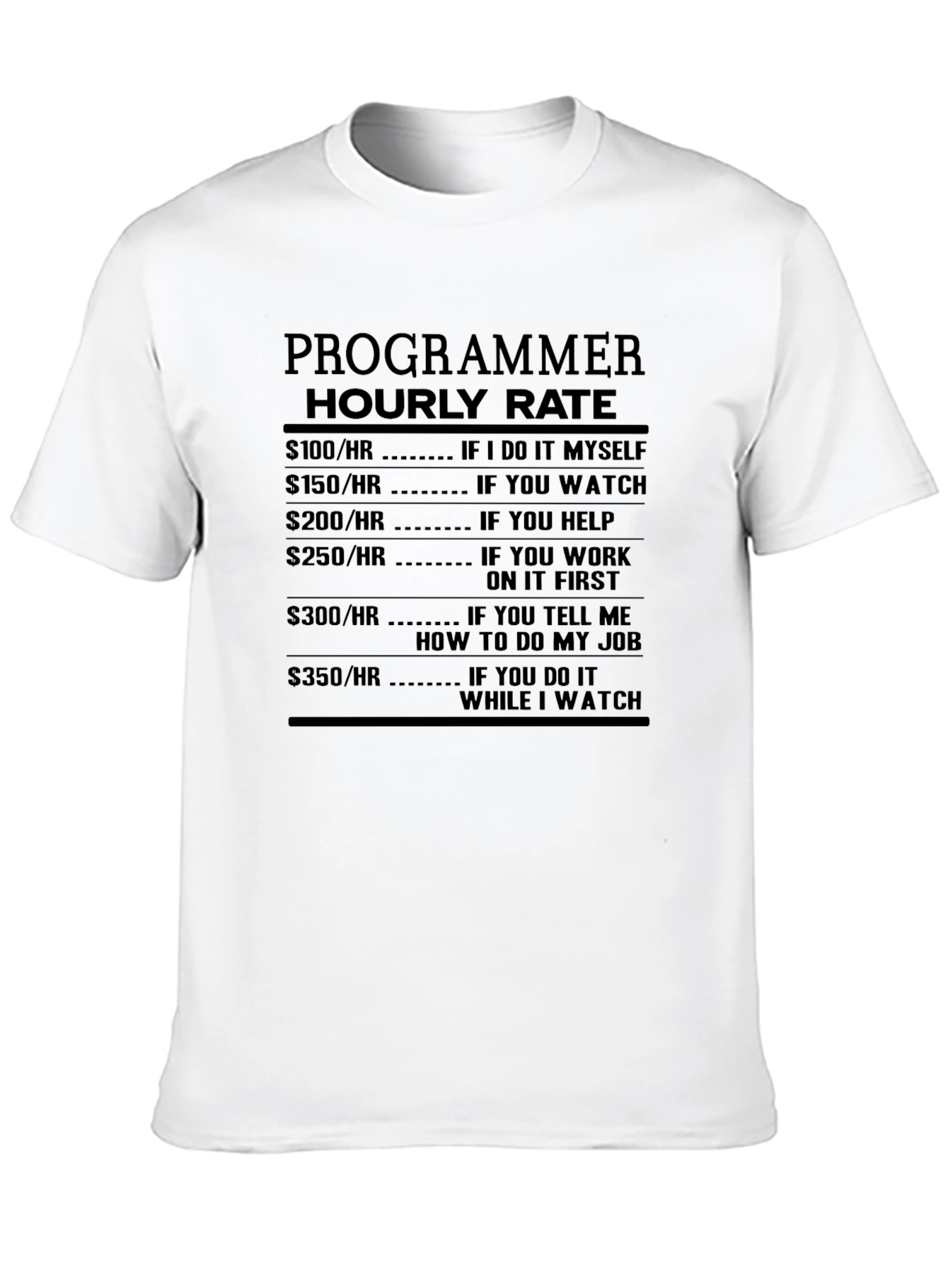 Programmer Hourly Rate Black T-Shirt - Funny Coder Tee