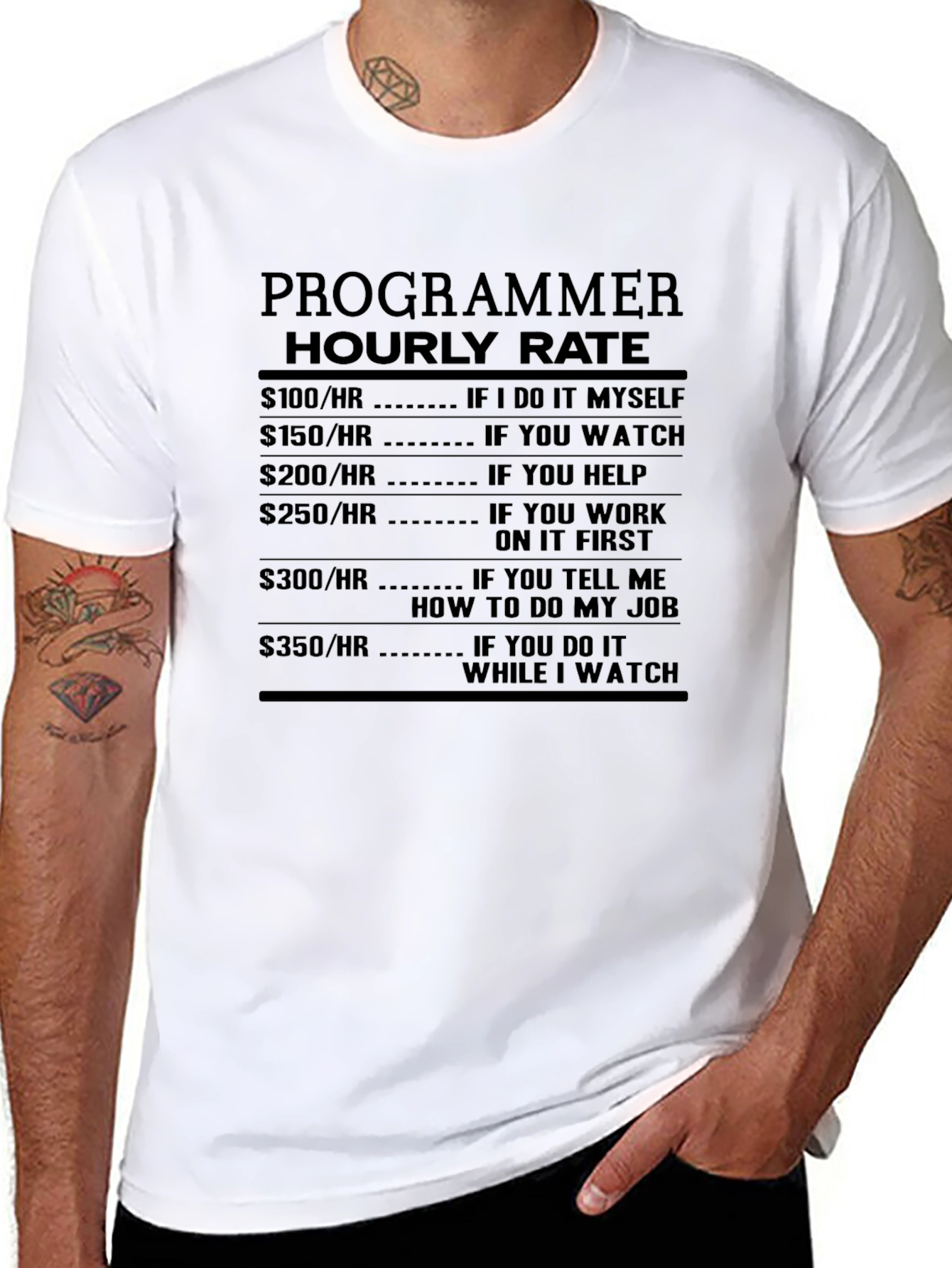 Programmer Hourly Rate Black T-Shirt - Funny Coder Tee