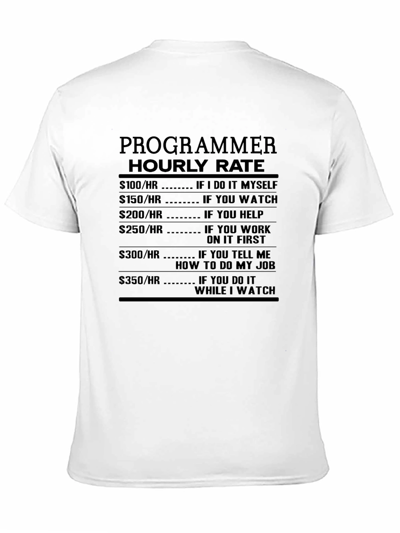 Programmer Hourly Rate Black T-Shirt - Funny Coder Tee