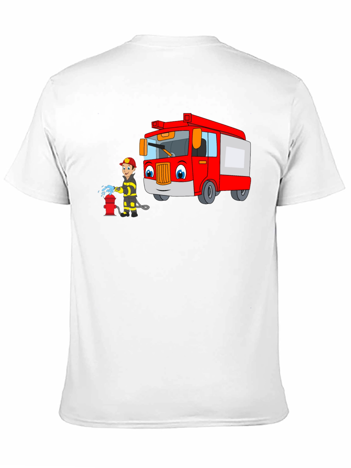 Cartoon Fire Truck & Fireman T-Shirt