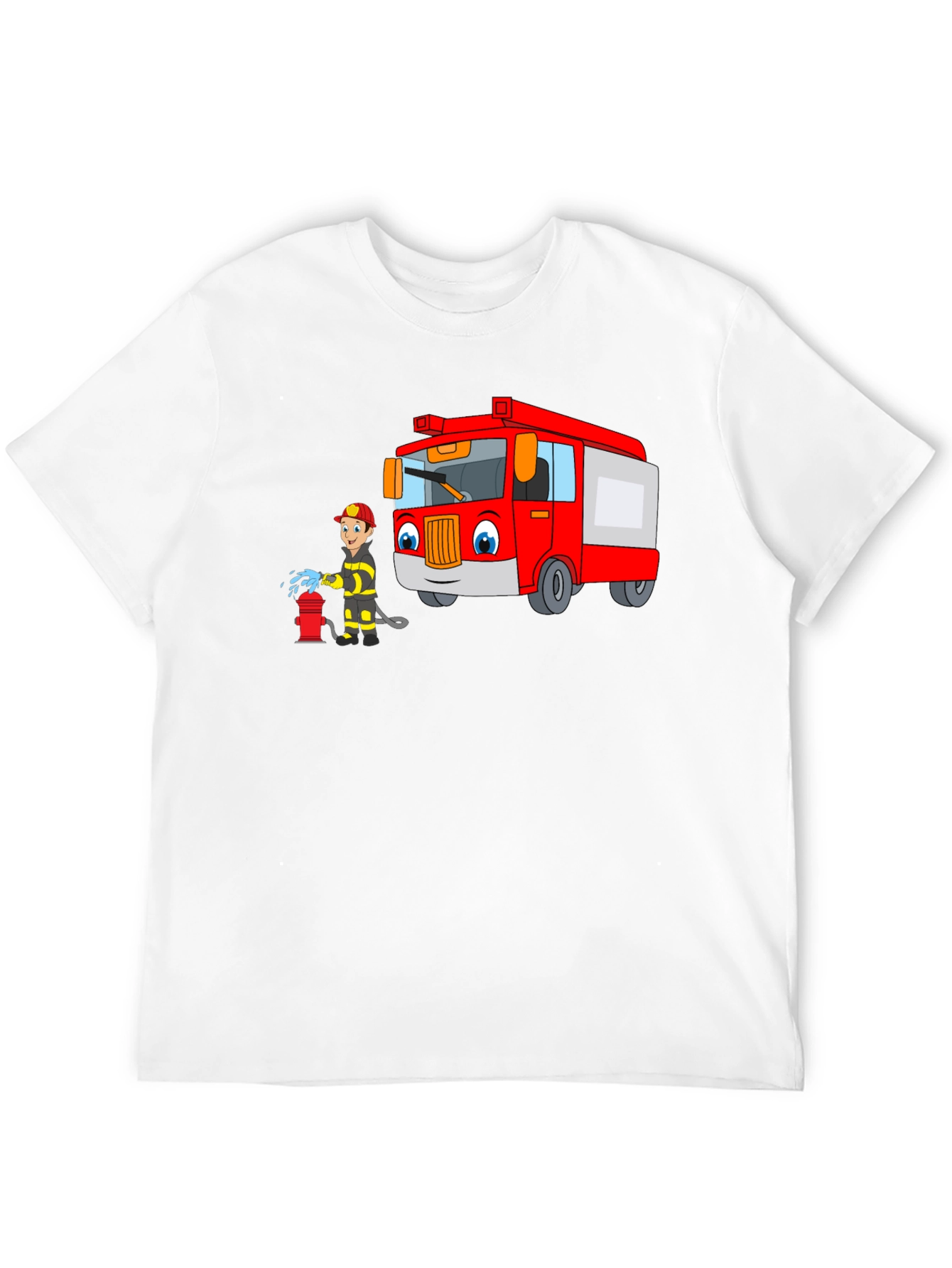 Cartoon Fire Truck & Fireman T-Shirt