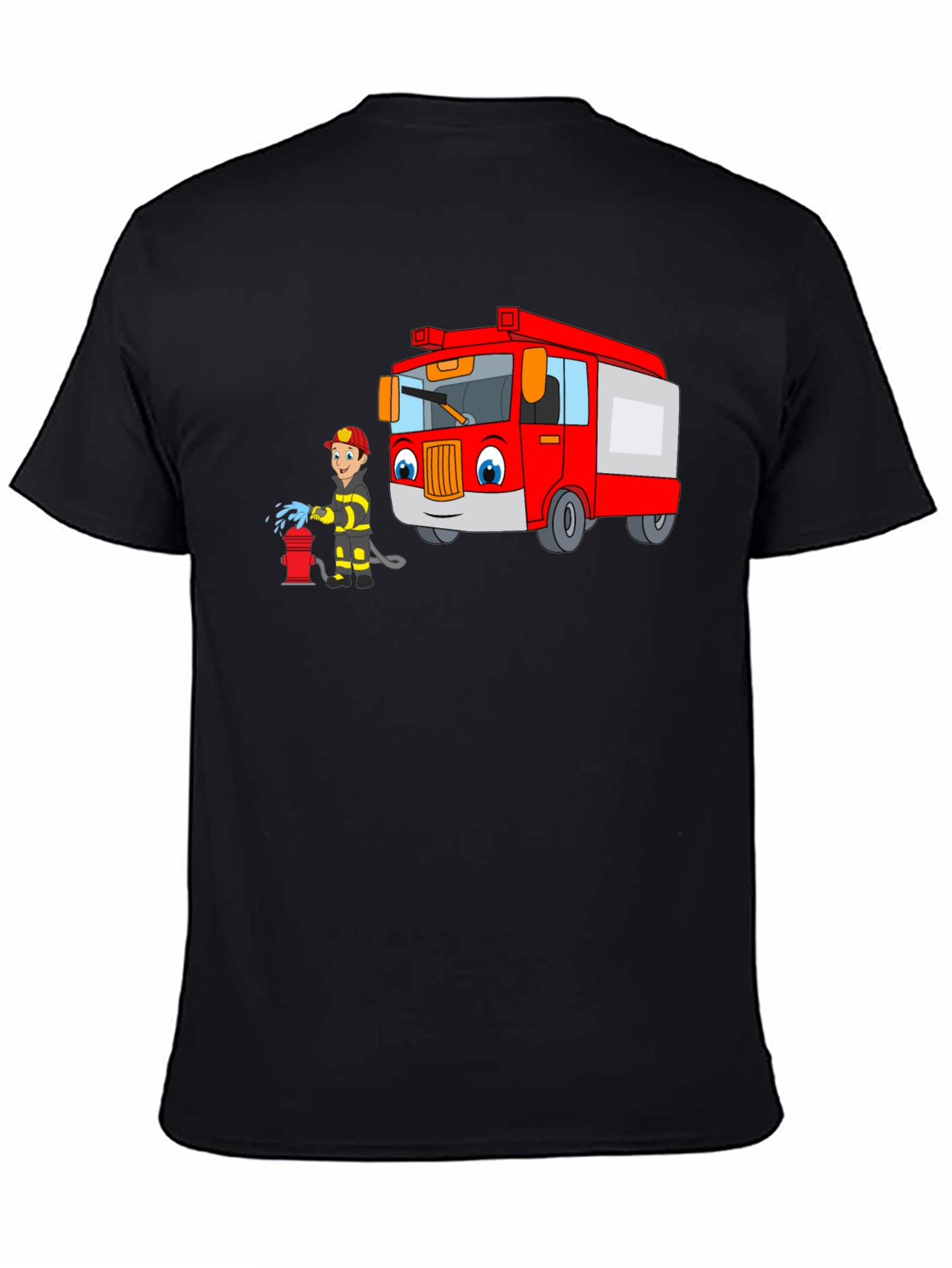 Cartoon Fire Truck & Fireman T-Shirt