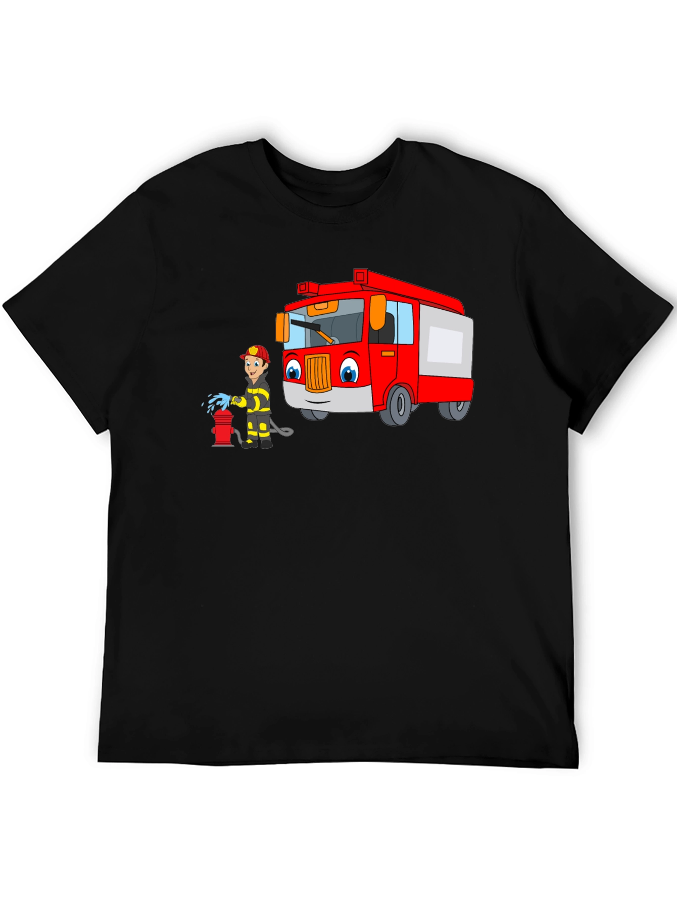 Cartoon Fire Truck & Fireman T-Shirt