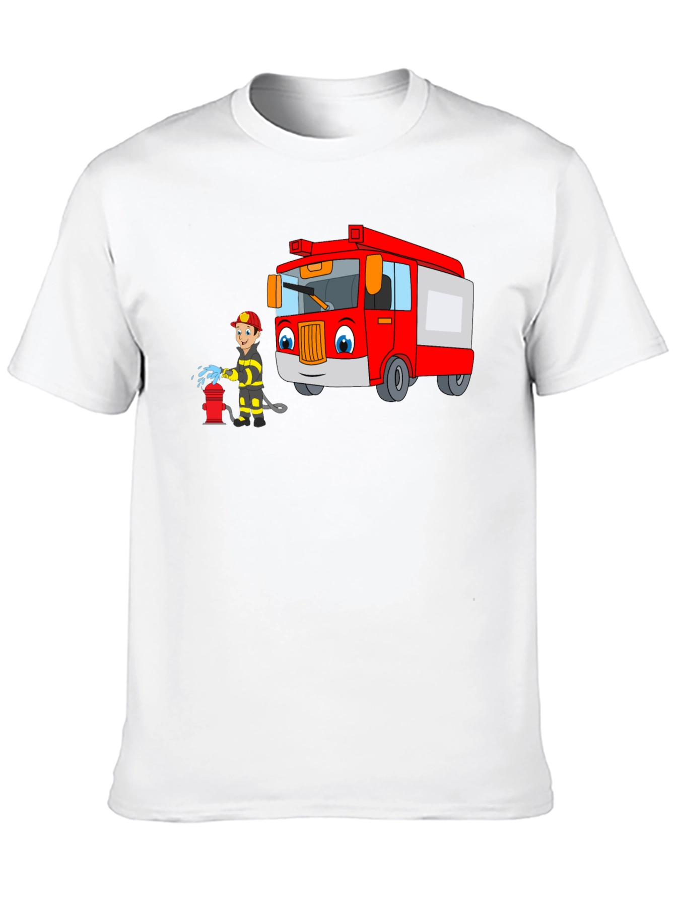 Cartoon Fire Truck & Fireman T-Shirt
