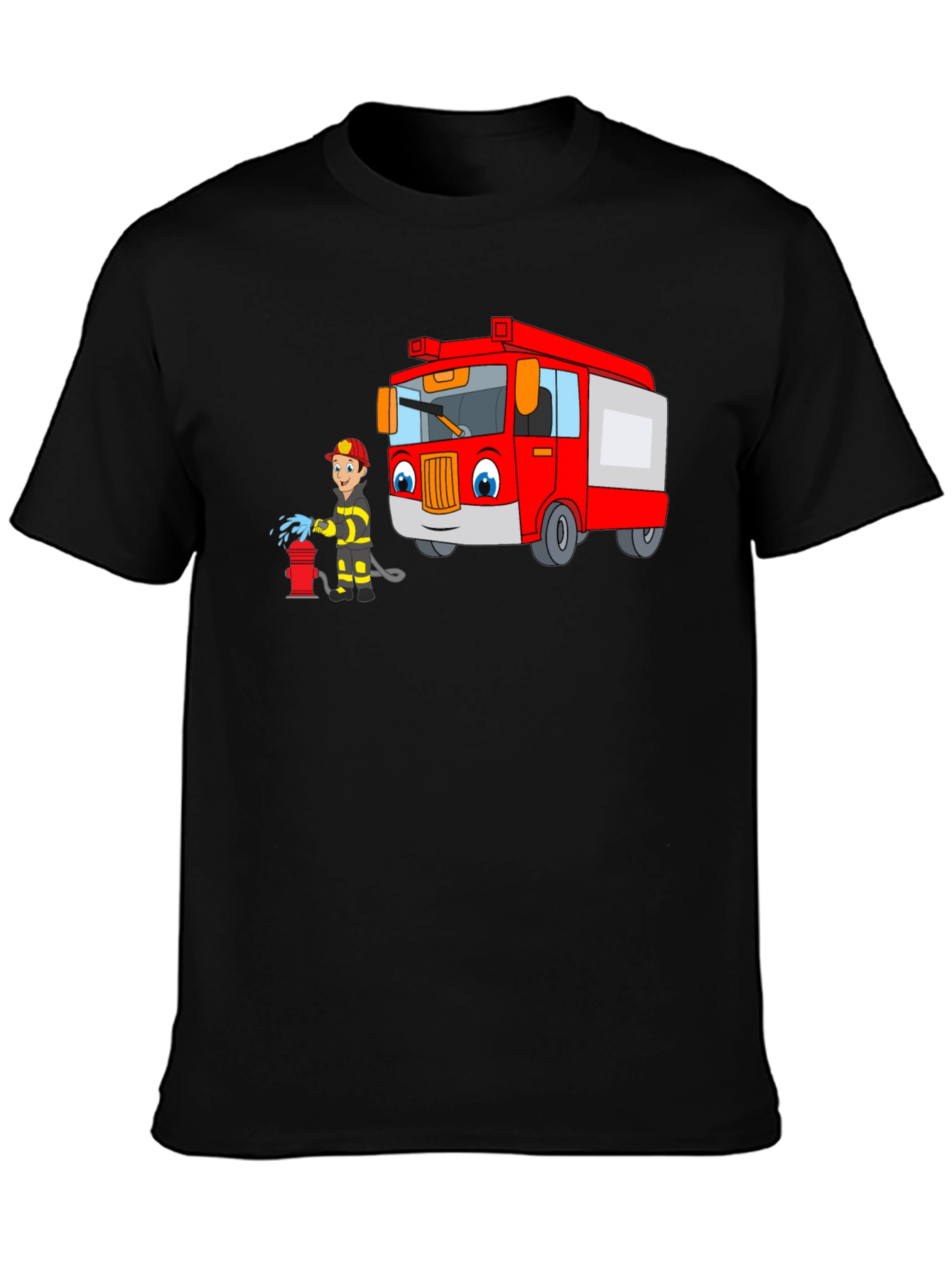 Cartoon Fire Truck & Fireman T-Shirt