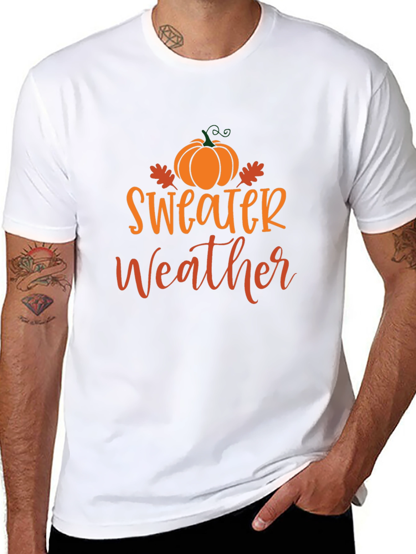 Sweater Weather Black T-Shirt with Pumpkin Design