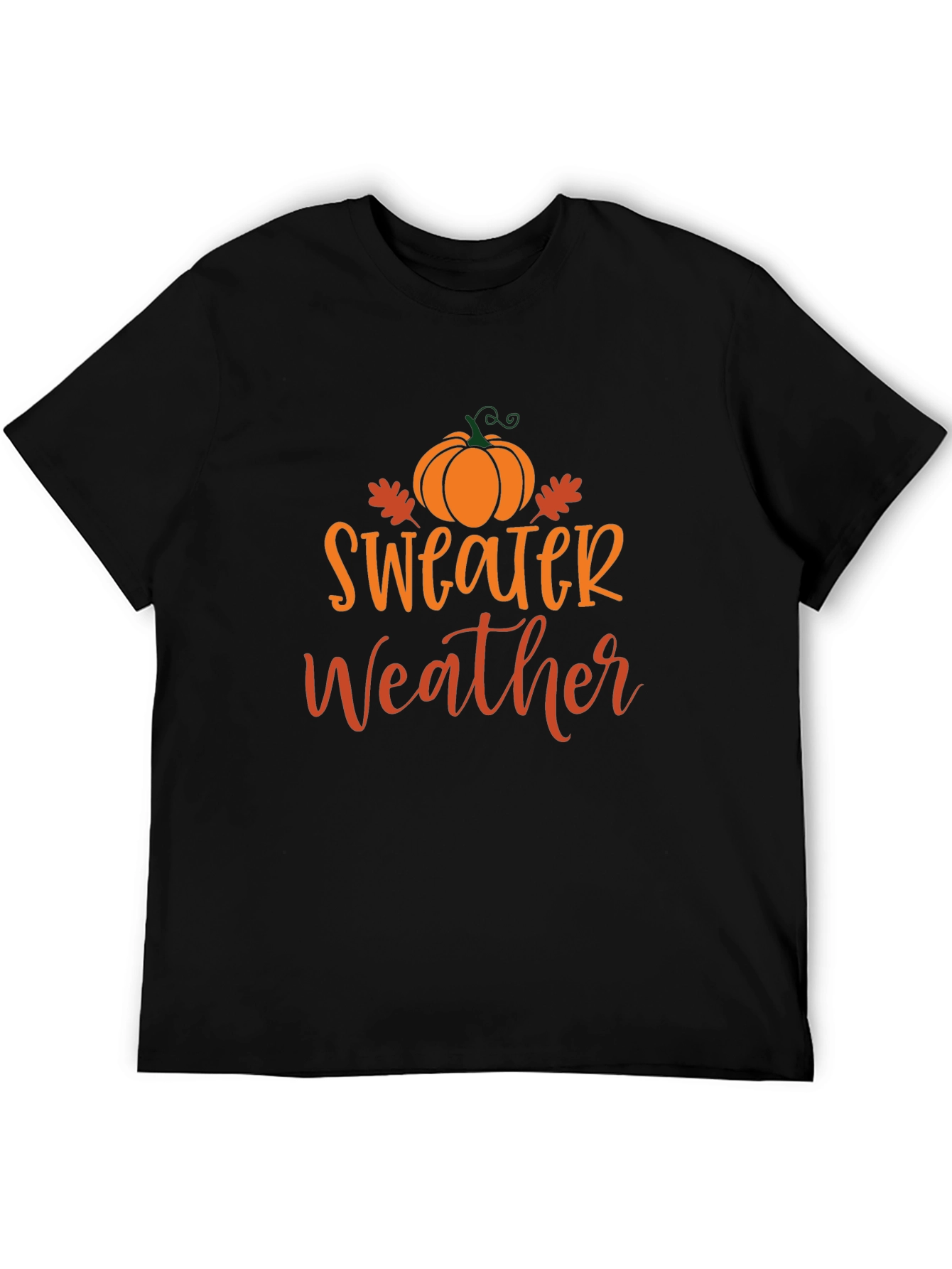 Sweater Weather Black T-Shirt with Pumpkin Design