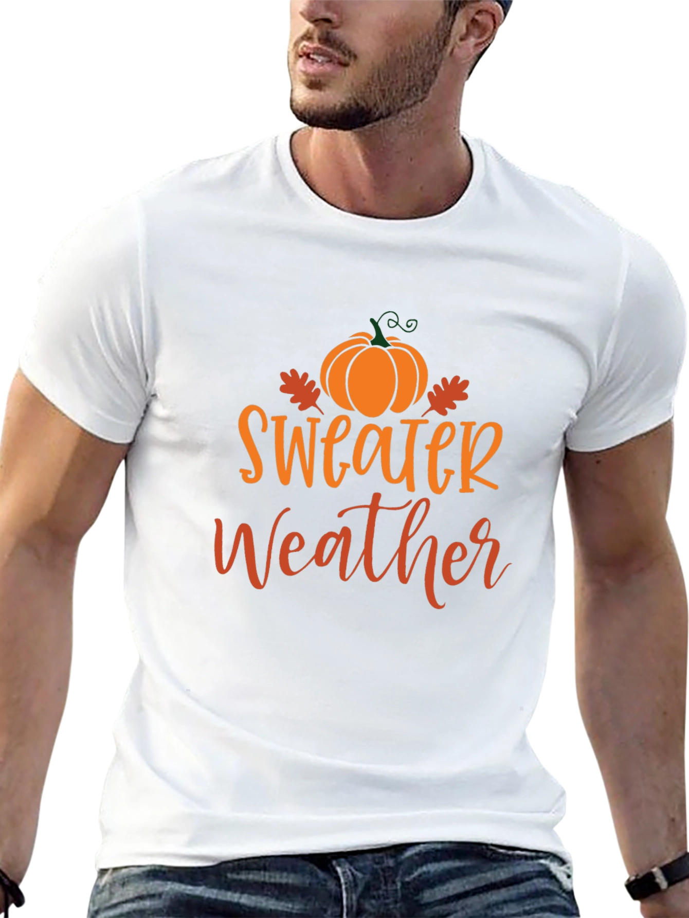 Sweater Weather Black T-Shirt with Pumpkin Design