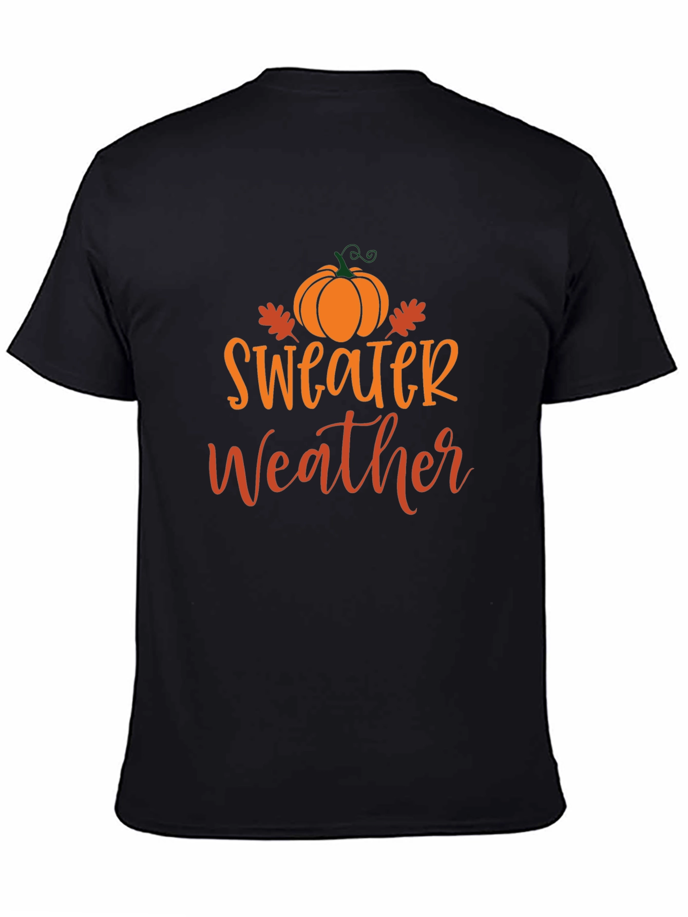 Sweater Weather Black T-Shirt with Pumpkin Design