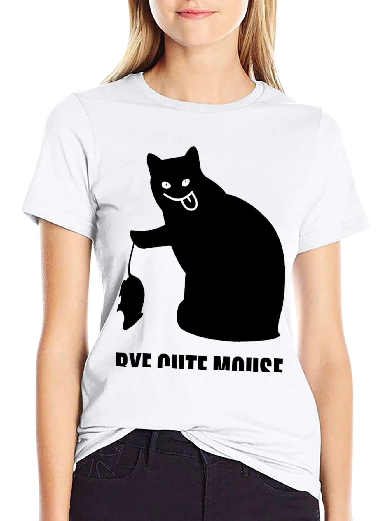 Black Cat Bye Cute Mouse T-Shirt