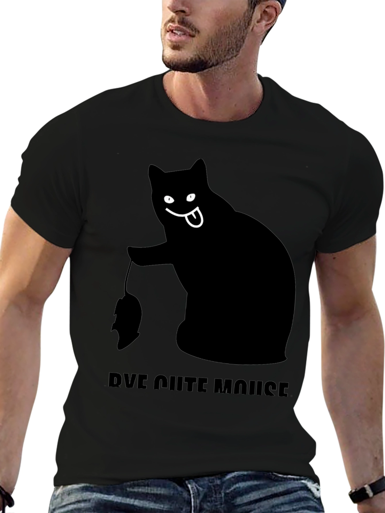Black Cat Bye Cute Mouse T-Shirt
