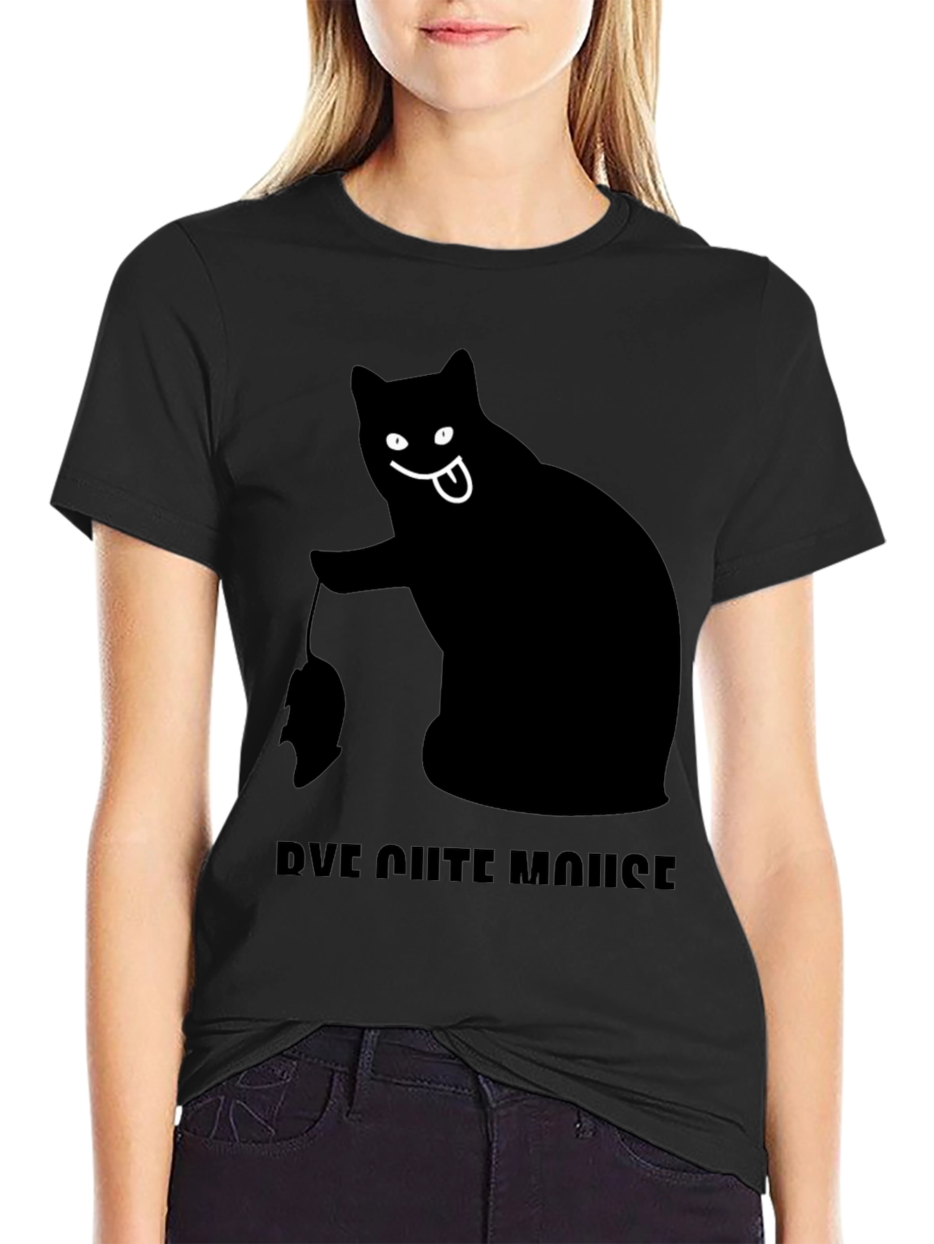Black Cat Bye Cute Mouse T-Shirt