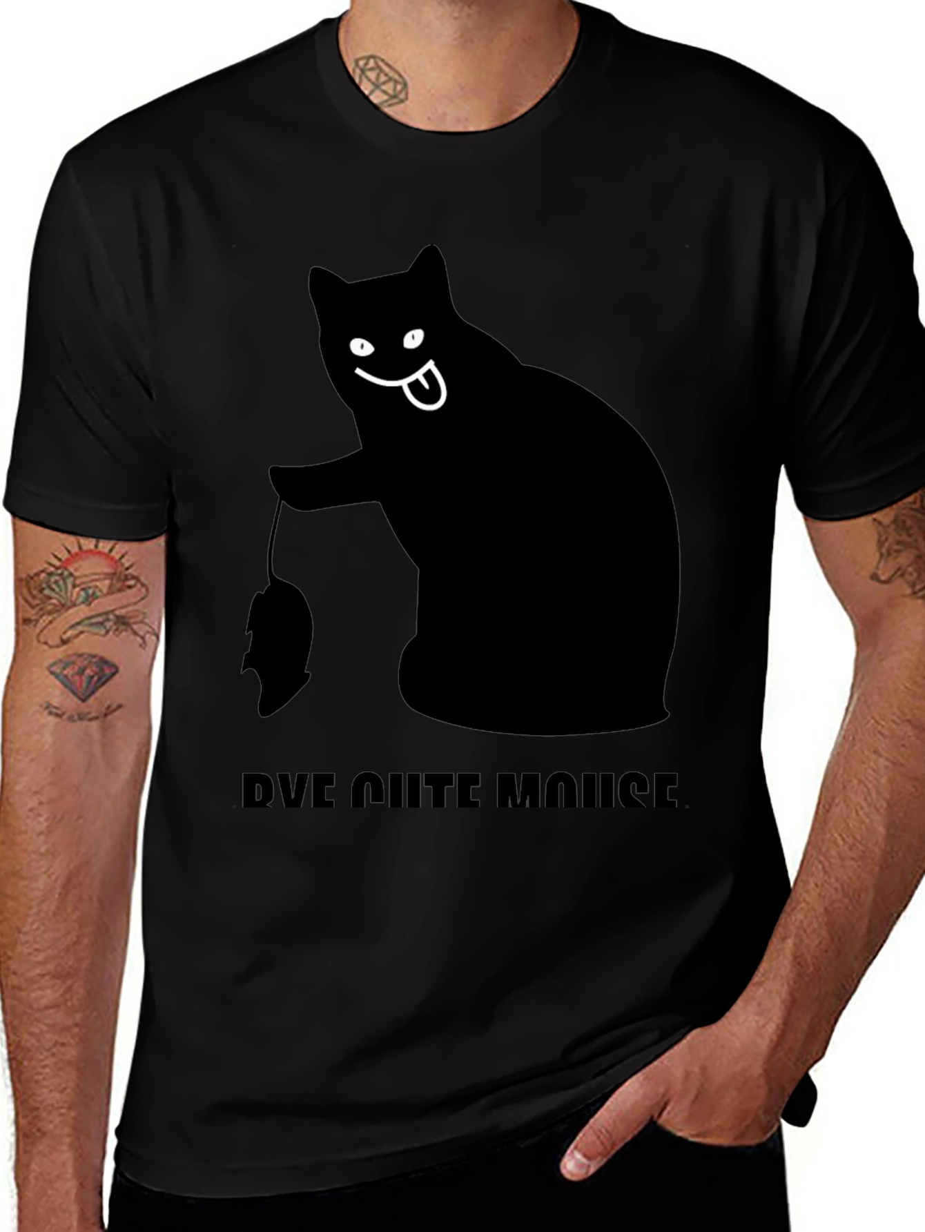 Black Cat Bye Cute Mouse T-Shirt
