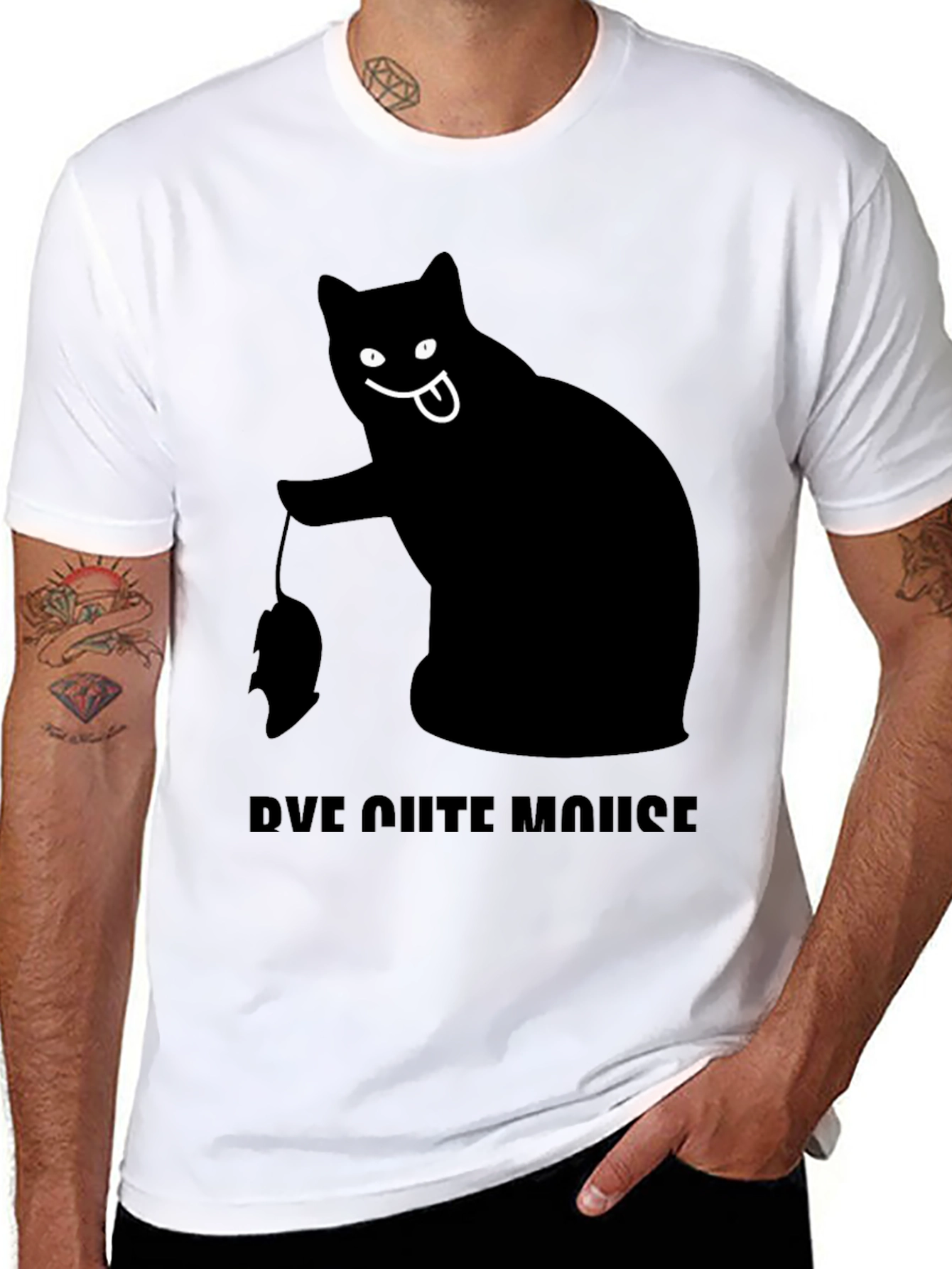 Black Cat Bye Cute Mouse T-Shirt