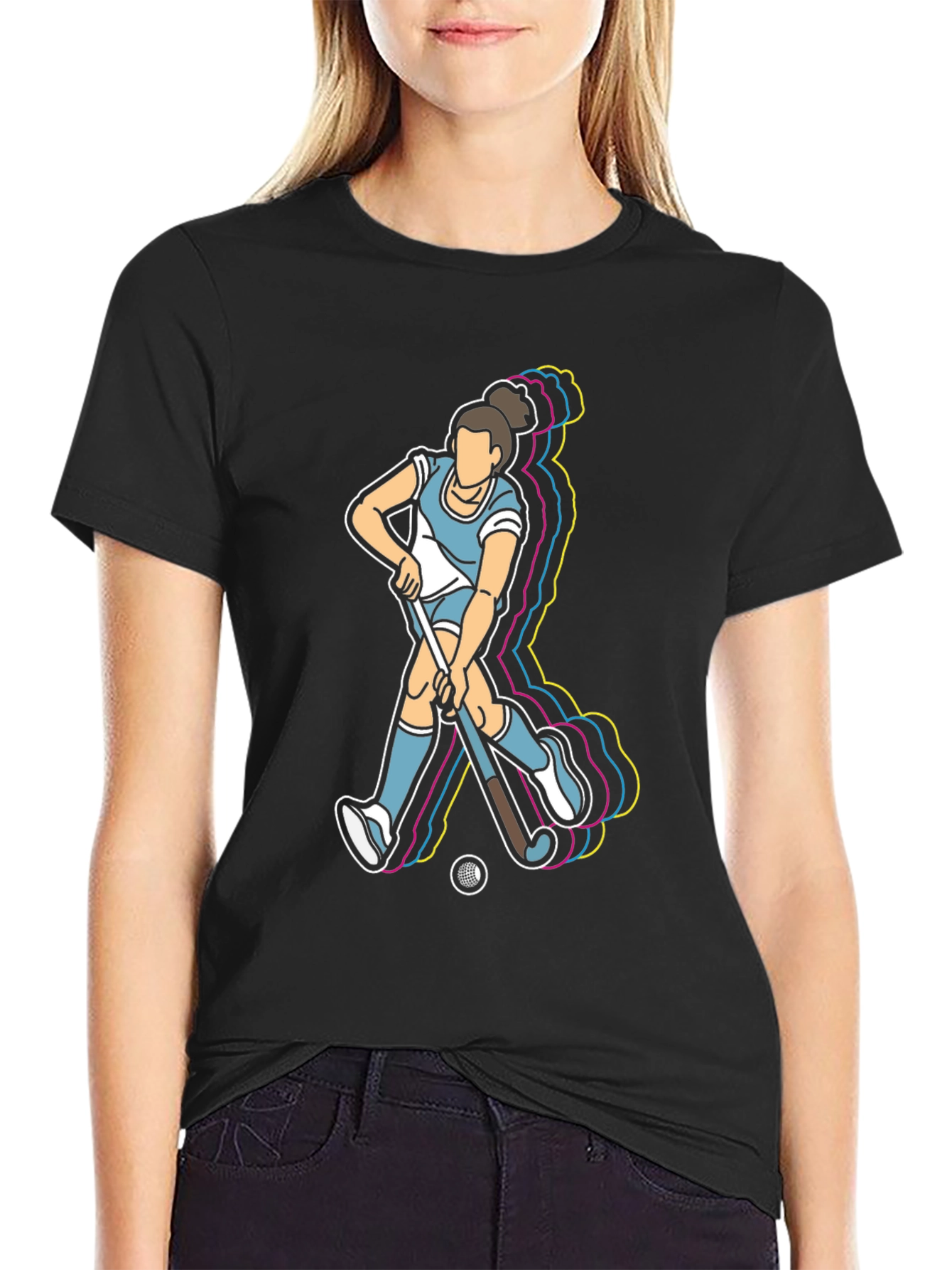 Hockey Player Graphic T-Shirt - Black