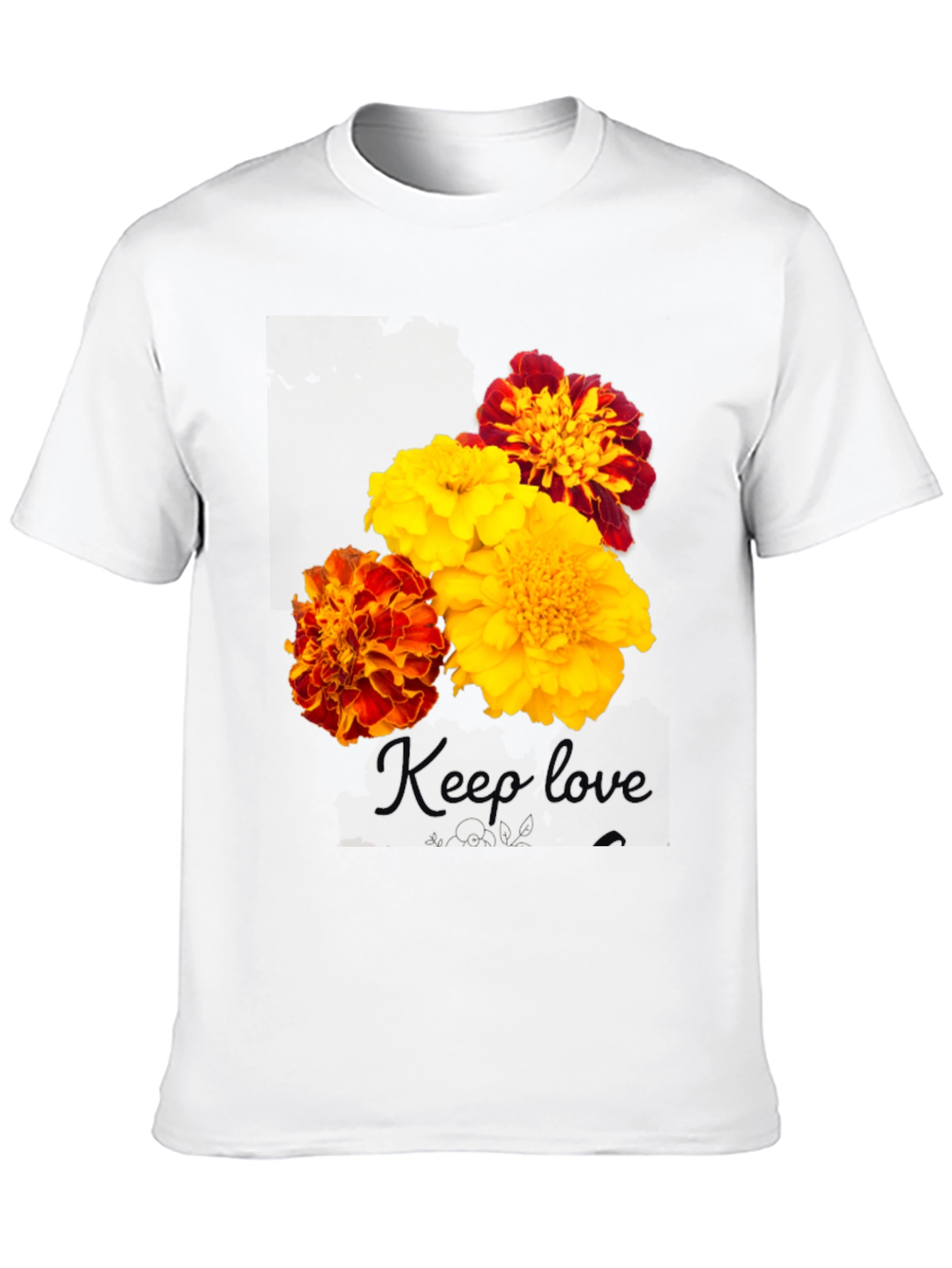 Floral Marigold Graphic Print T-Shirt - Black