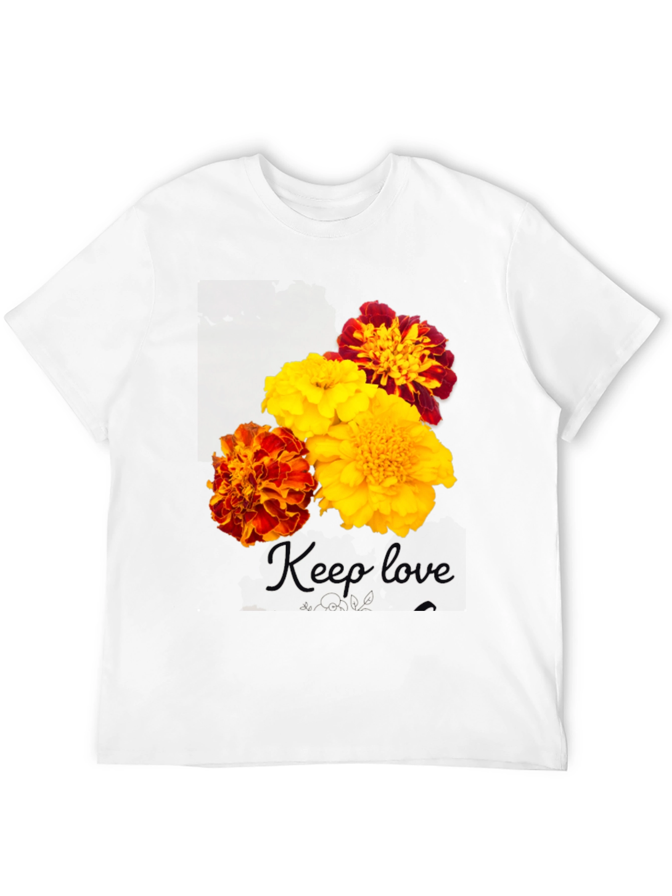 Floral Marigold Graphic Print T-Shirt - Black