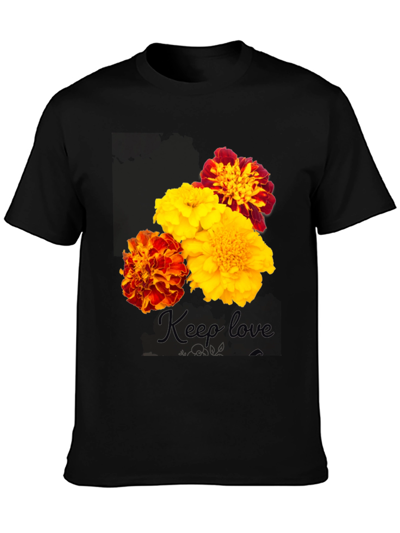 Floral Marigold Graphic Print T-Shirt - Black