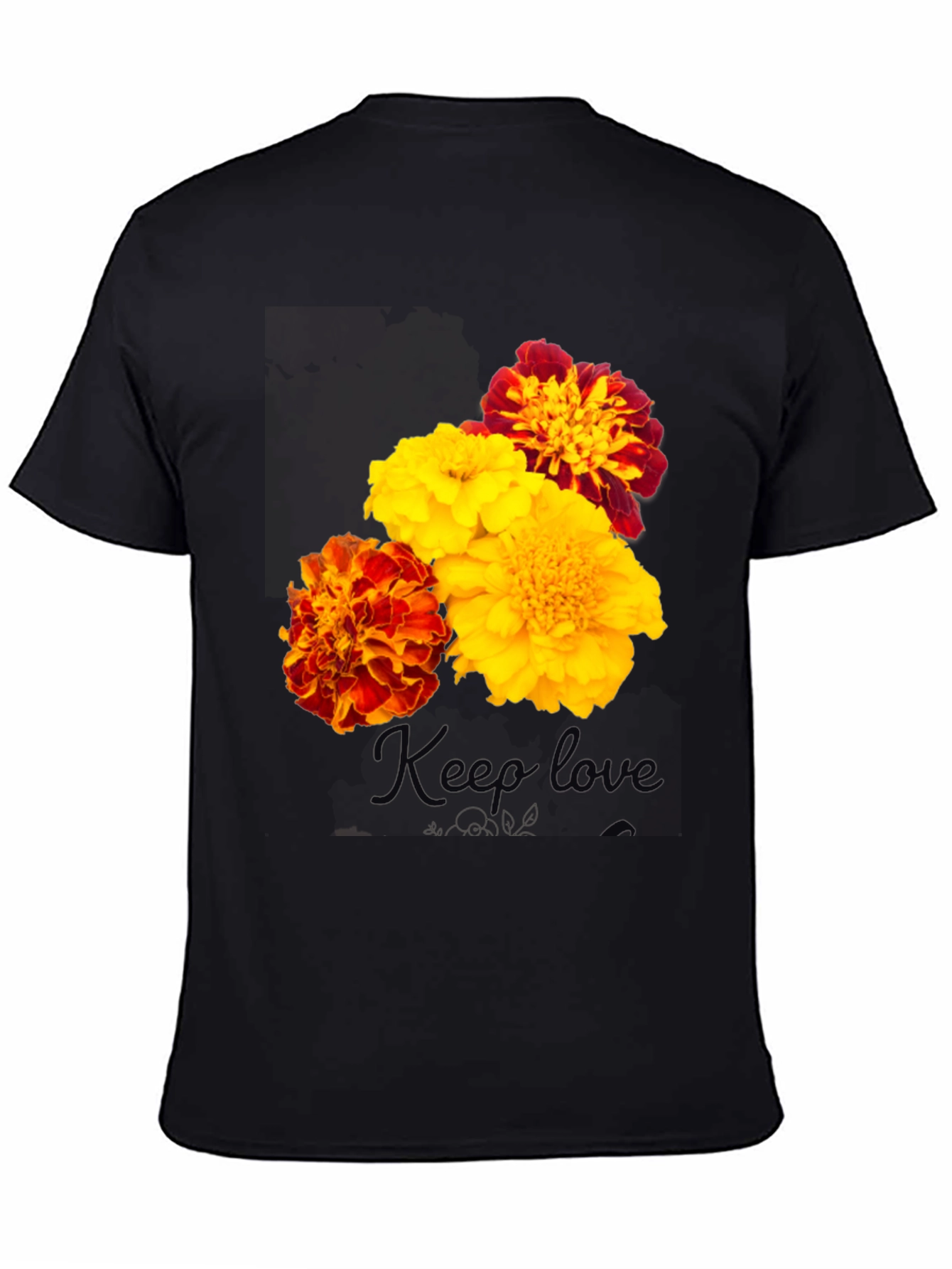 Floral Marigold Graphic Print T-Shirt - Black