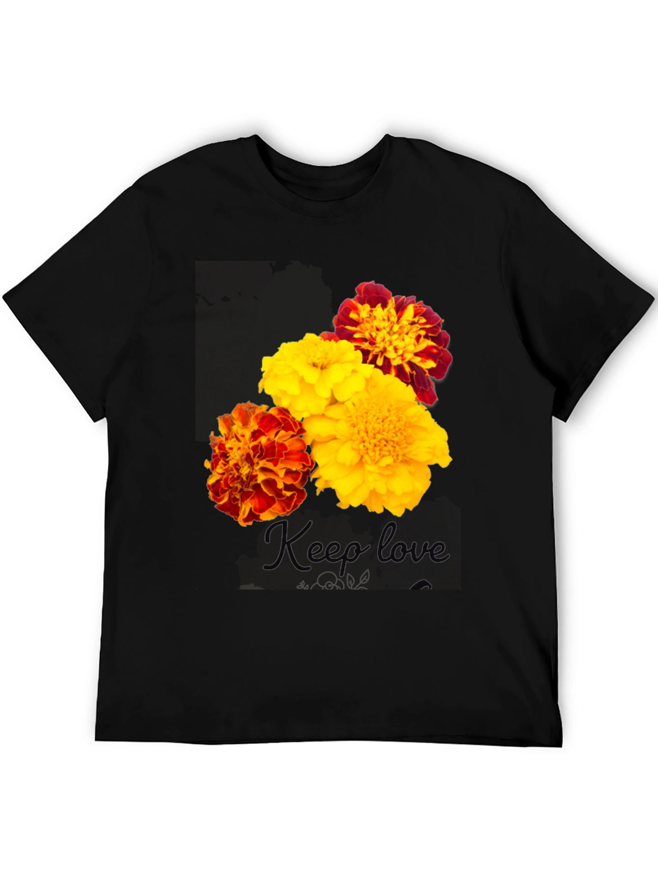 Floral Marigold Graphic Print T-Shirt - Black