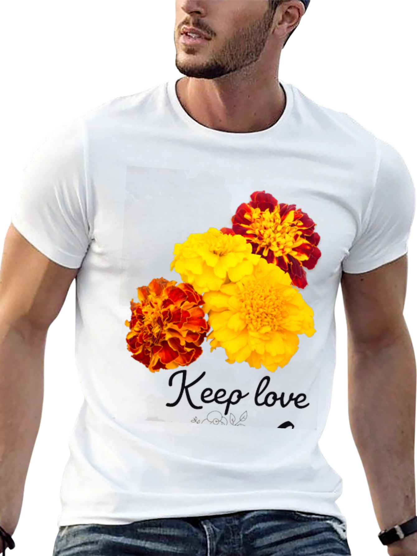 Floral Marigold Graphic Print T-Shirt - Black