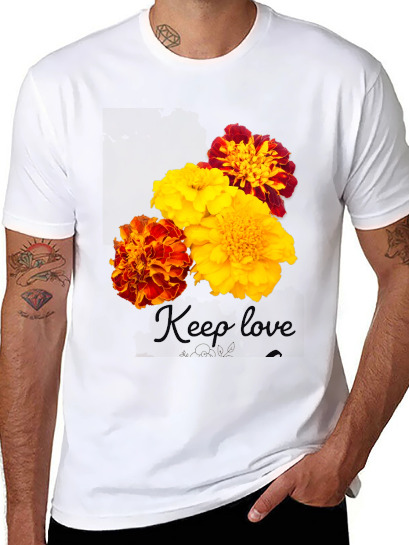 Floral Marigold Graphic Print T-Shirt - Black