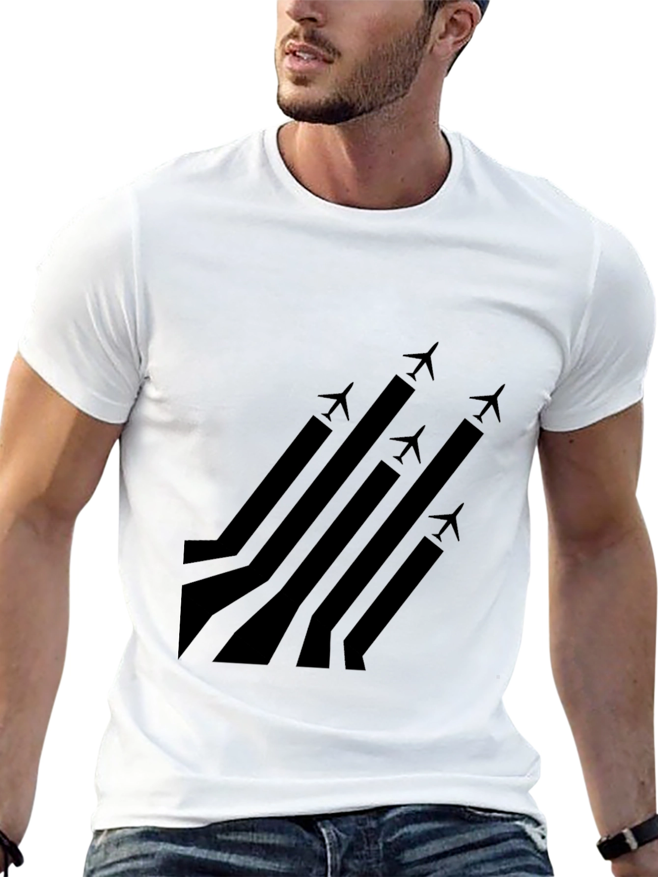 Stylish Black Airplane Graphic T-Shirt
