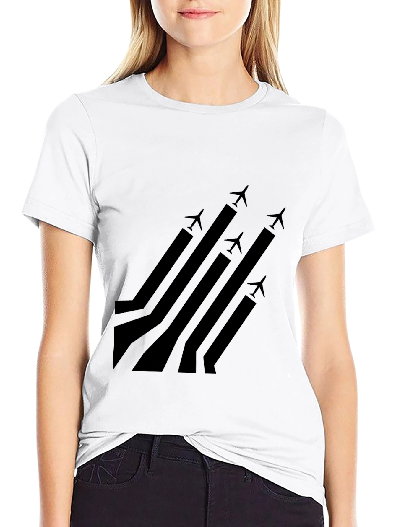Stylish Black Airplane Graphic T-Shirt