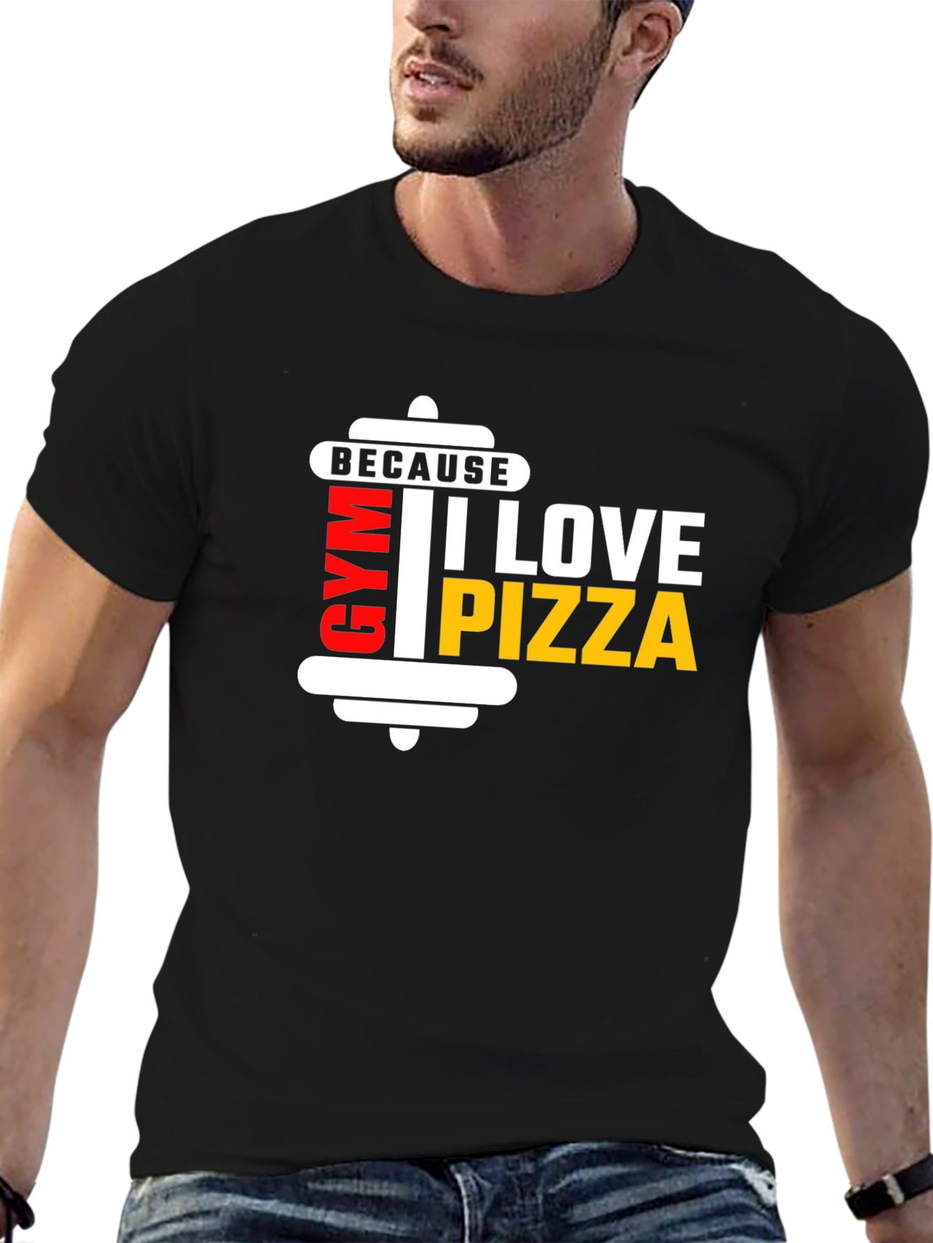 Gym and Pizza Lovers Black T-Shirt