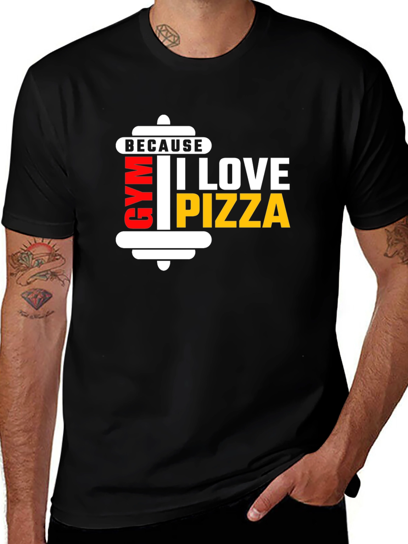 Gym and Pizza Lovers Black T-Shirt