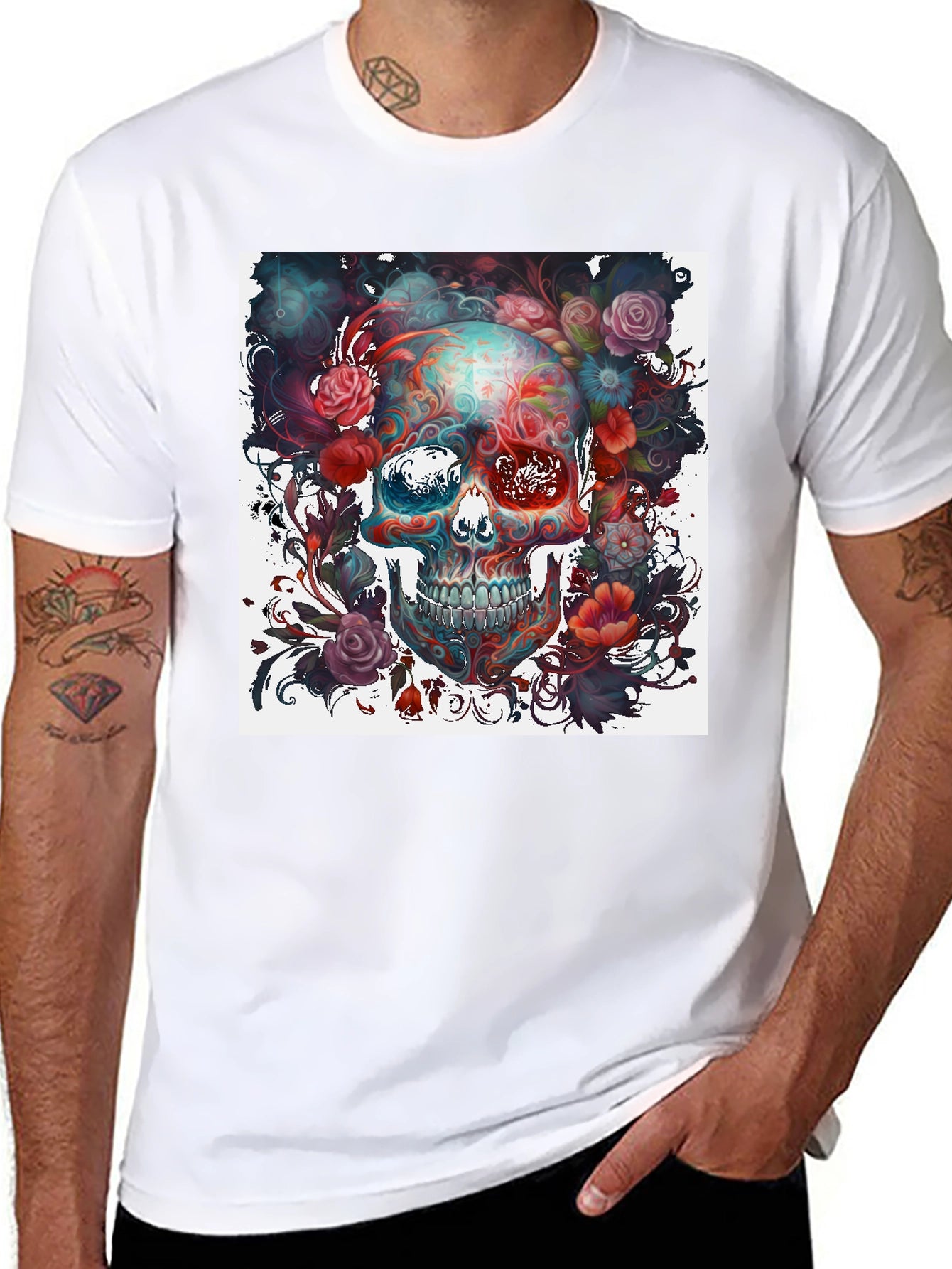Floral Skull Graphic T-Shirt