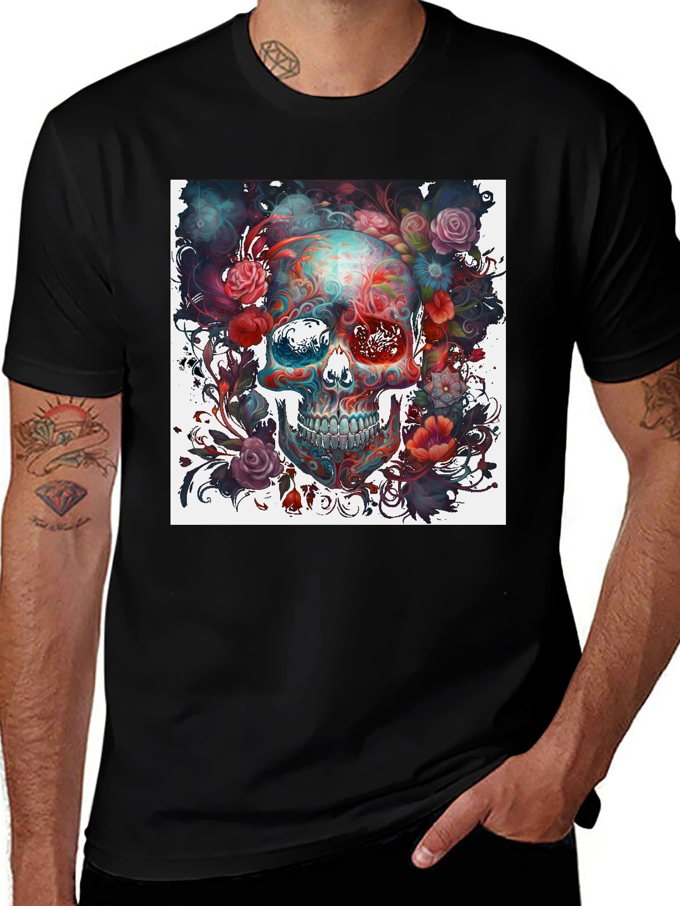 Floral Skull Graphic T-Shirt