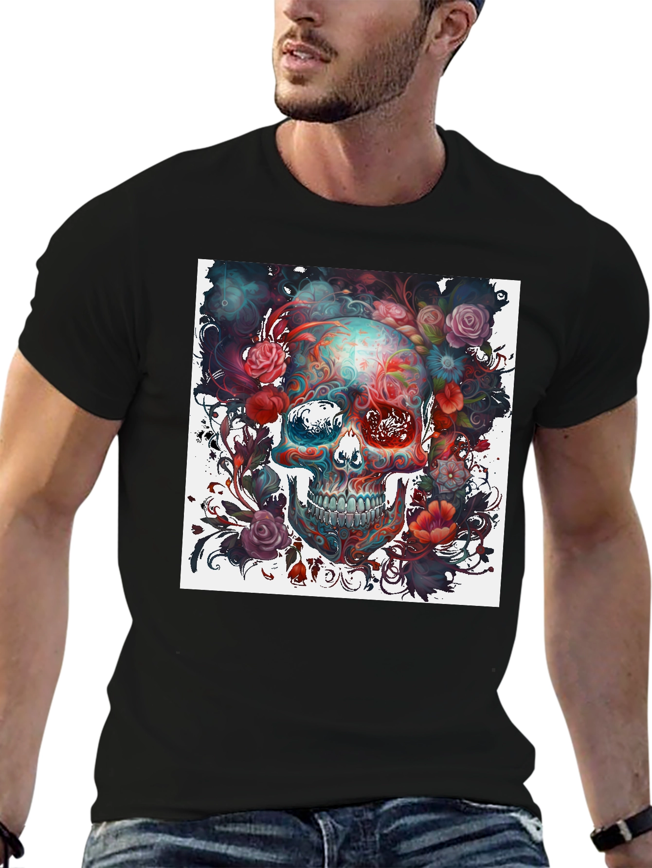 Floral Skull Graphic T-Shirt