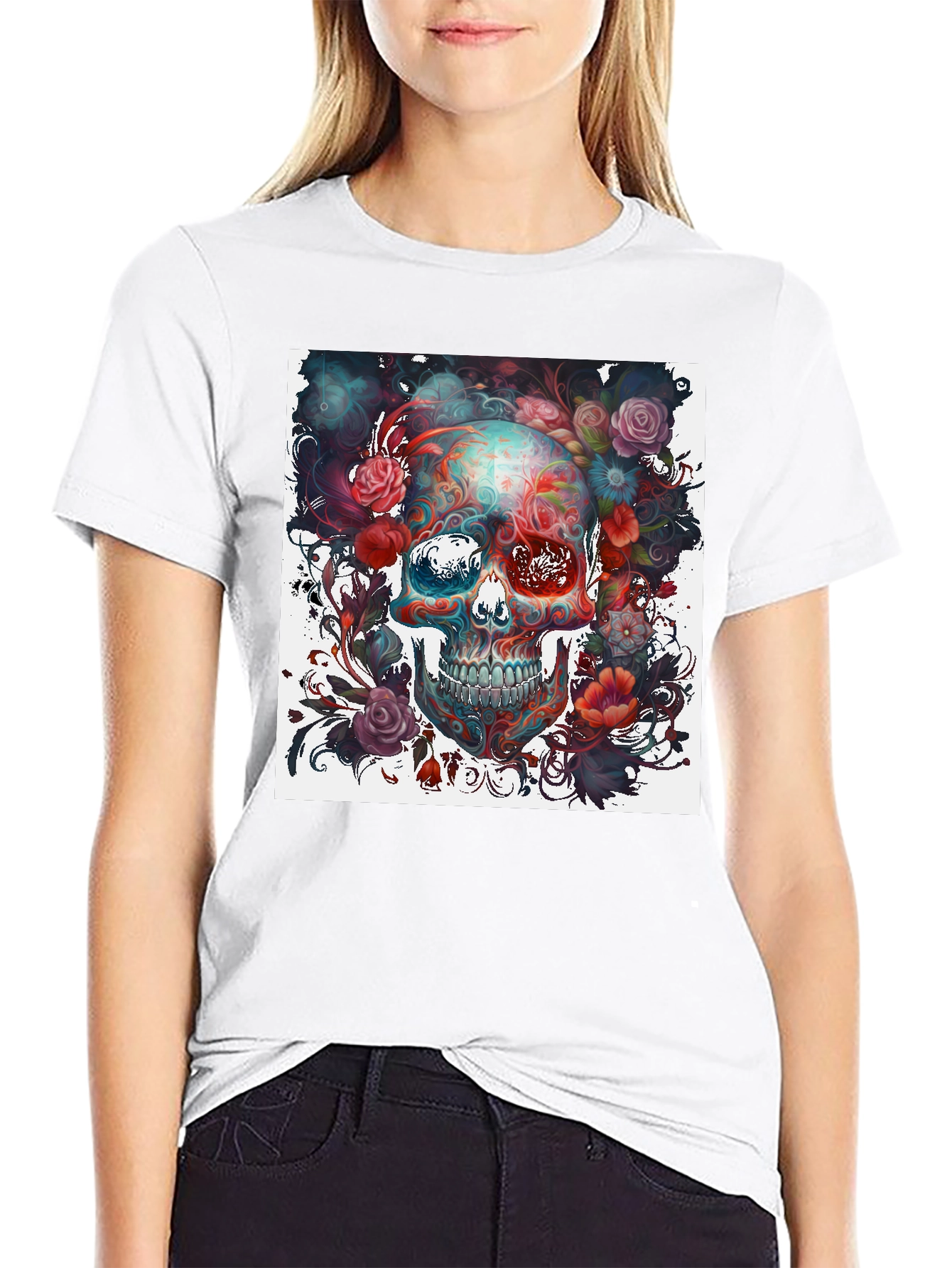 Floral Skull Graphic T-Shirt