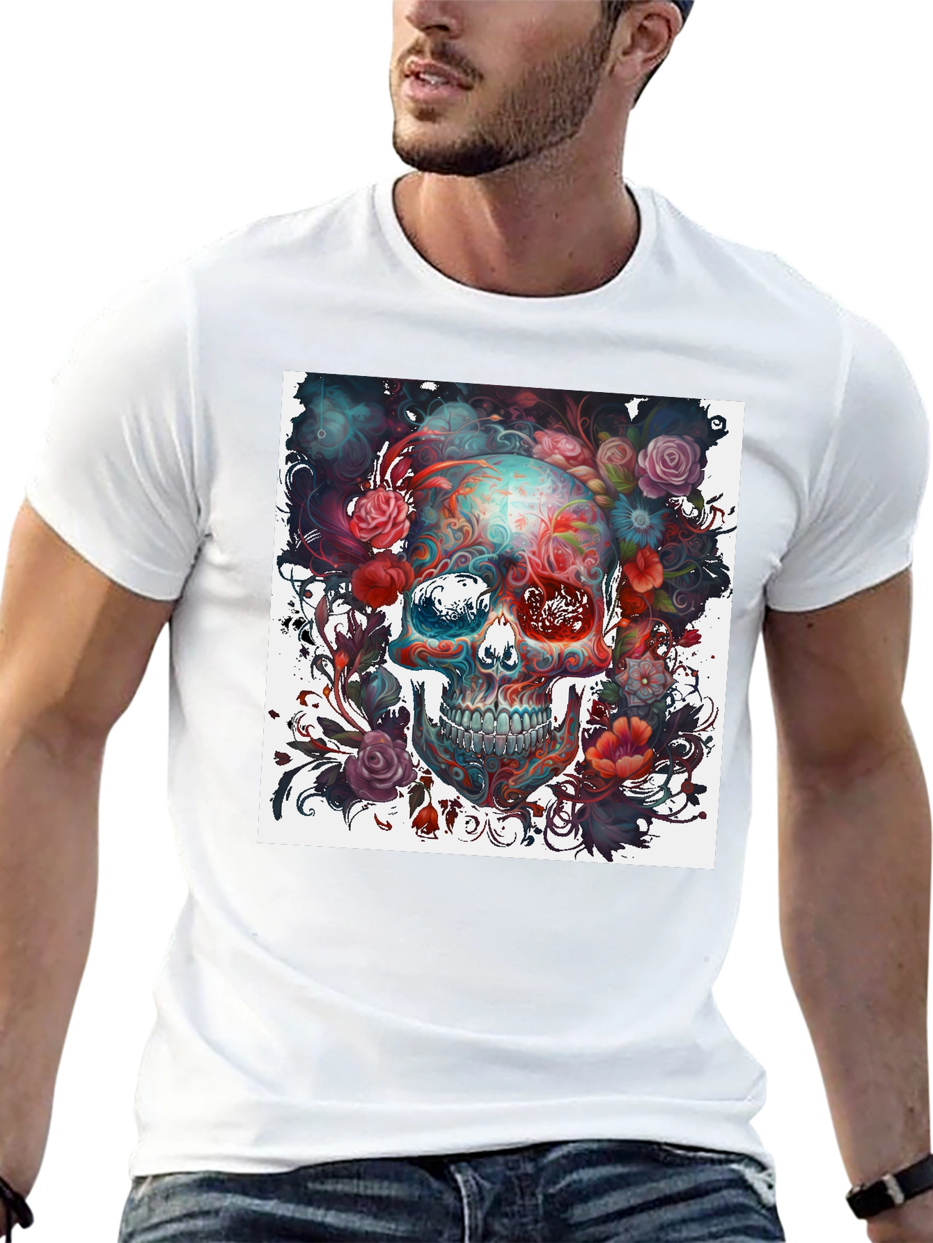 Floral Skull Graphic T-Shirt