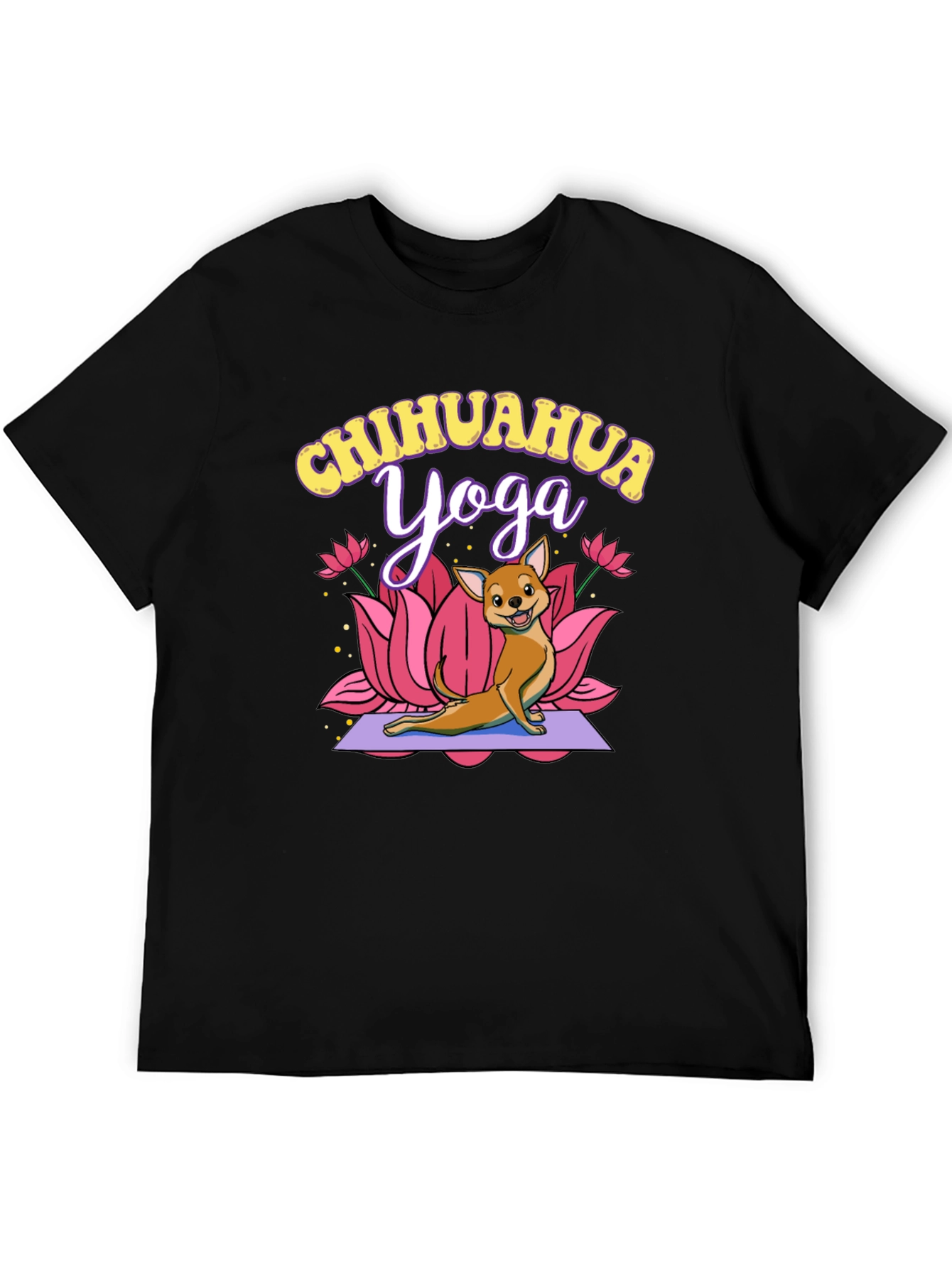 Chihuahua Yoga Graphic Tee - Black Cotton T-Shirt