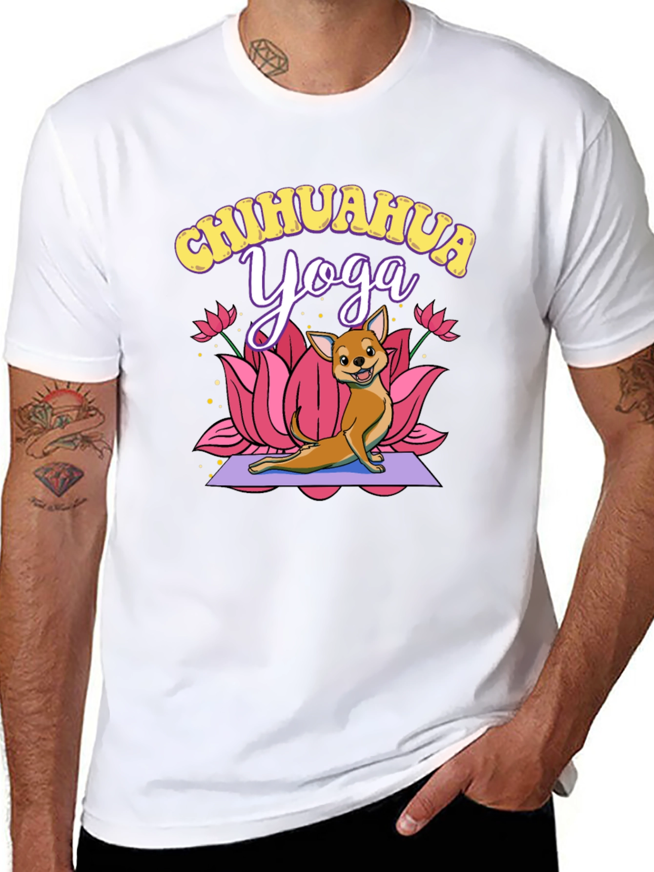 Chihuahua Yoga Graphic Tee - Black Cotton T-Shirt